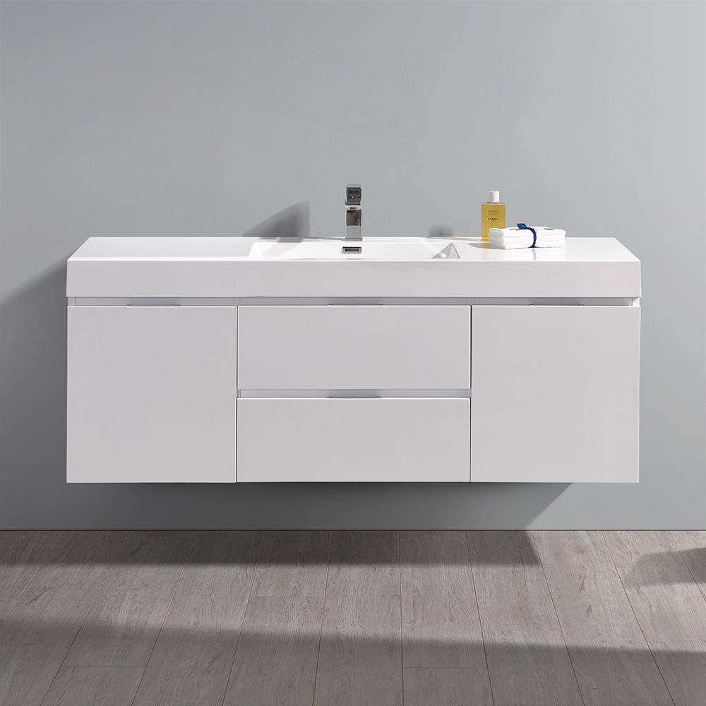 Valencia 60" Glossy White Wall Mount Double Vanity