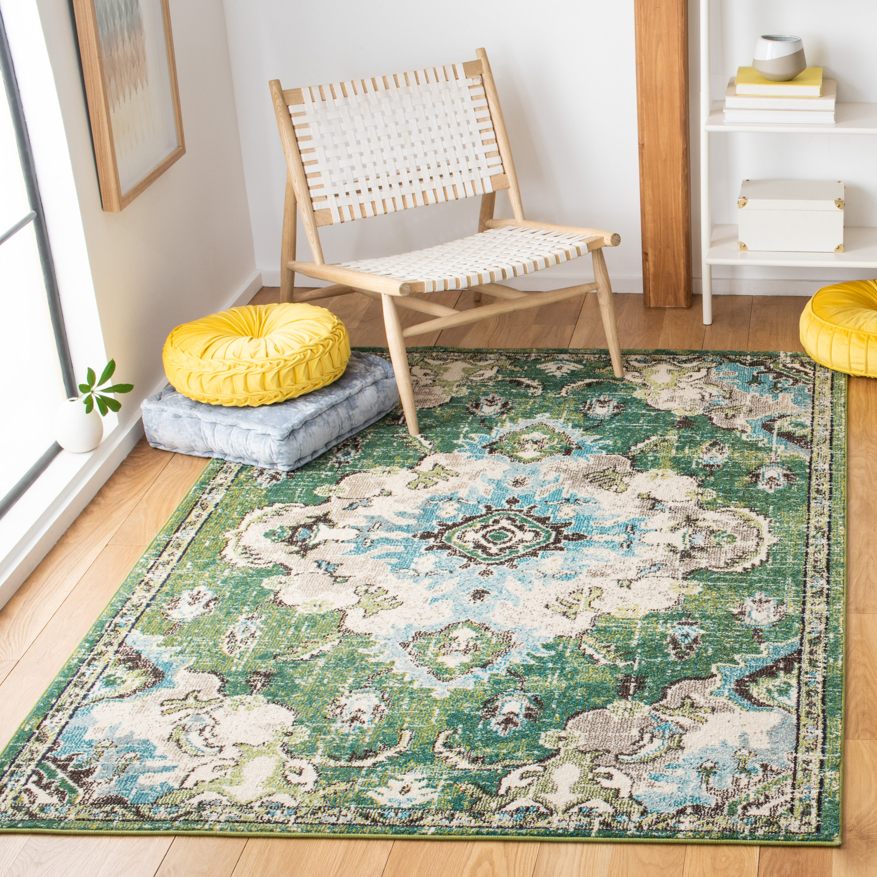 Madison 9 x 12 (ft) Loomed Polypropylene Green/Light Blue Rectangular Indoor Mid-Century Modern Professionally Clean Only Area rug