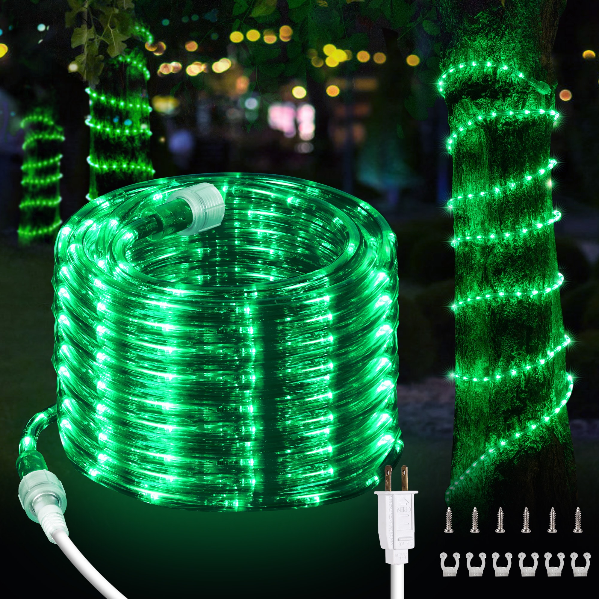 DEERPORT Decor Outdoor 16 ft Integrated LED Green Rope Light in