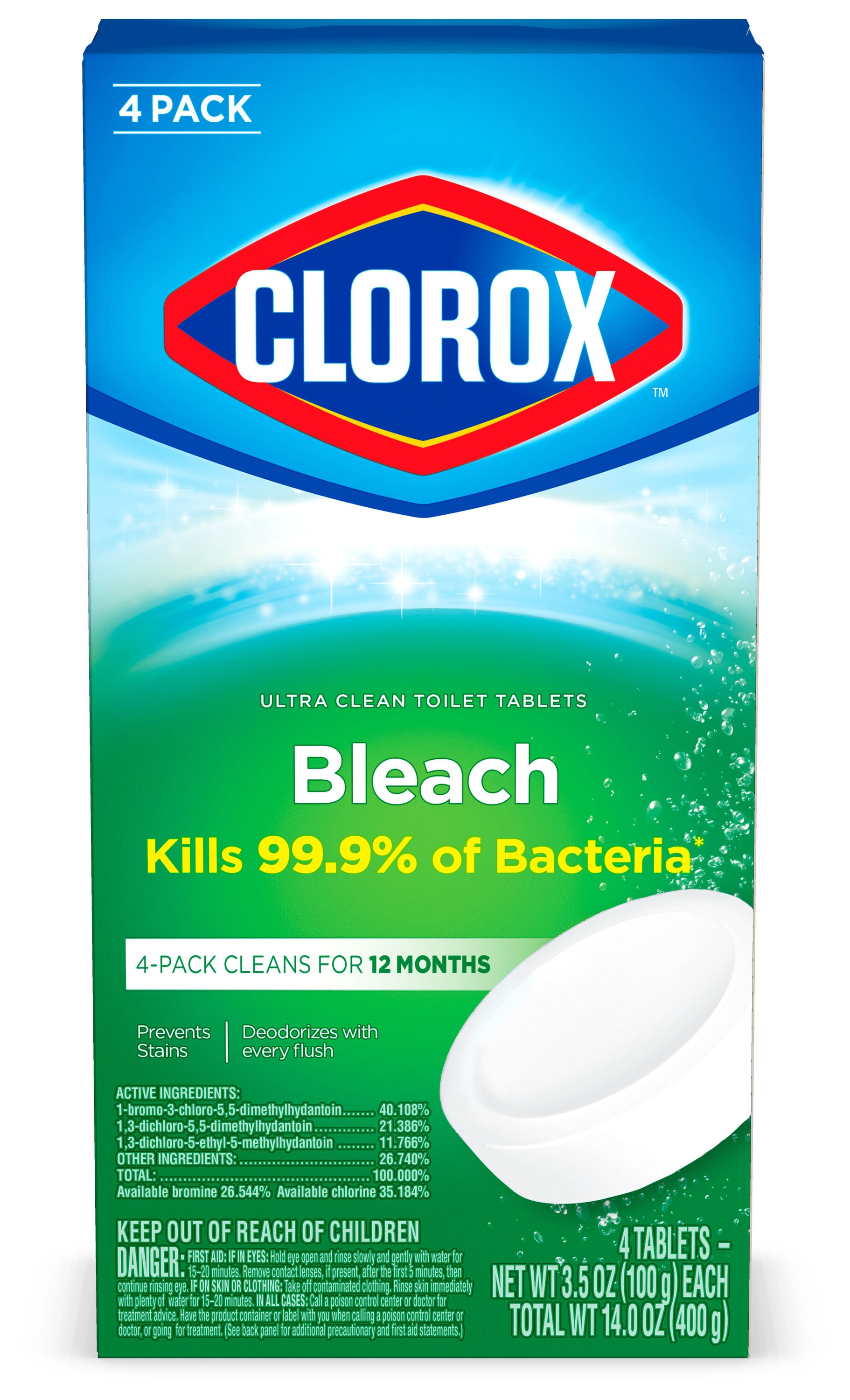 Clorox 4460030990 Ultra Clean Toilet Tablets with Bleach 4-Count Toilet Bowl Cleaner