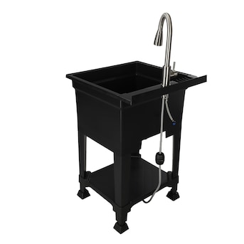 Project Source 24 In X 1 Basin Black Freestanding Utility Tub With Drain Faucet Stainless Steel 999 Lut24blk