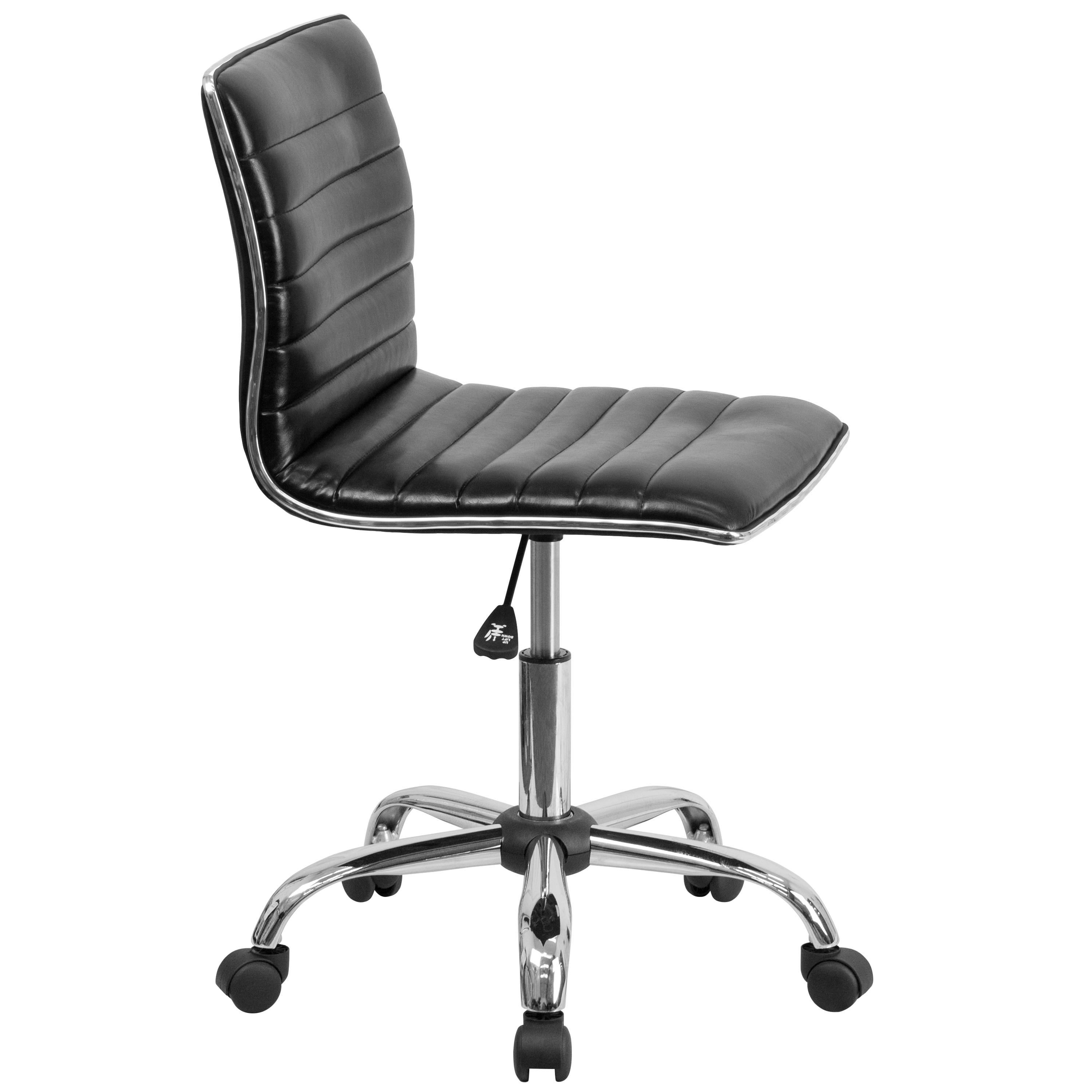 Alan Low Back Armless Black Vinyl Swivel Task Chair with Chrome Base