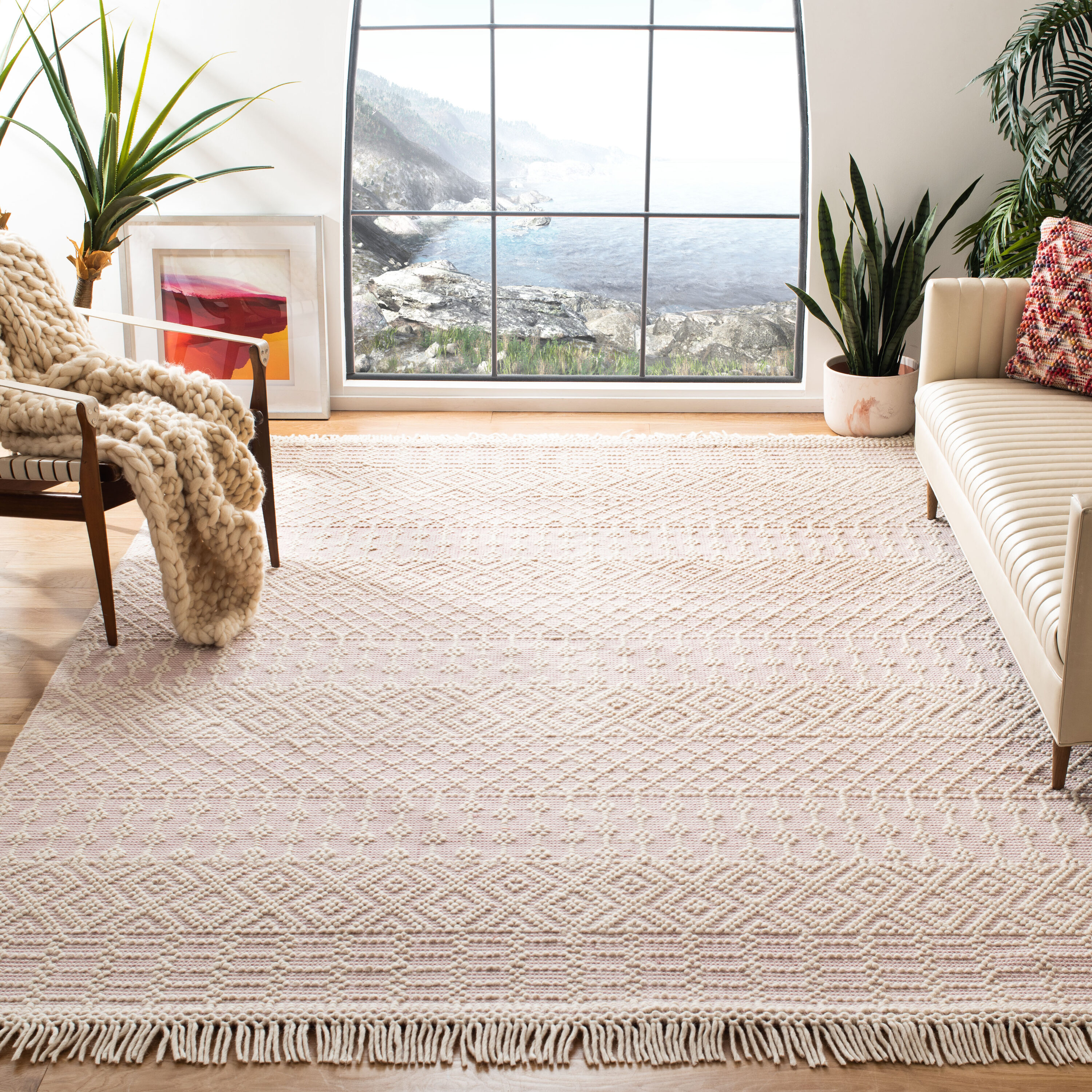  Natura 852 Ivory/Pink Bohemian 10ft x 14ft Large Rectangle Rug