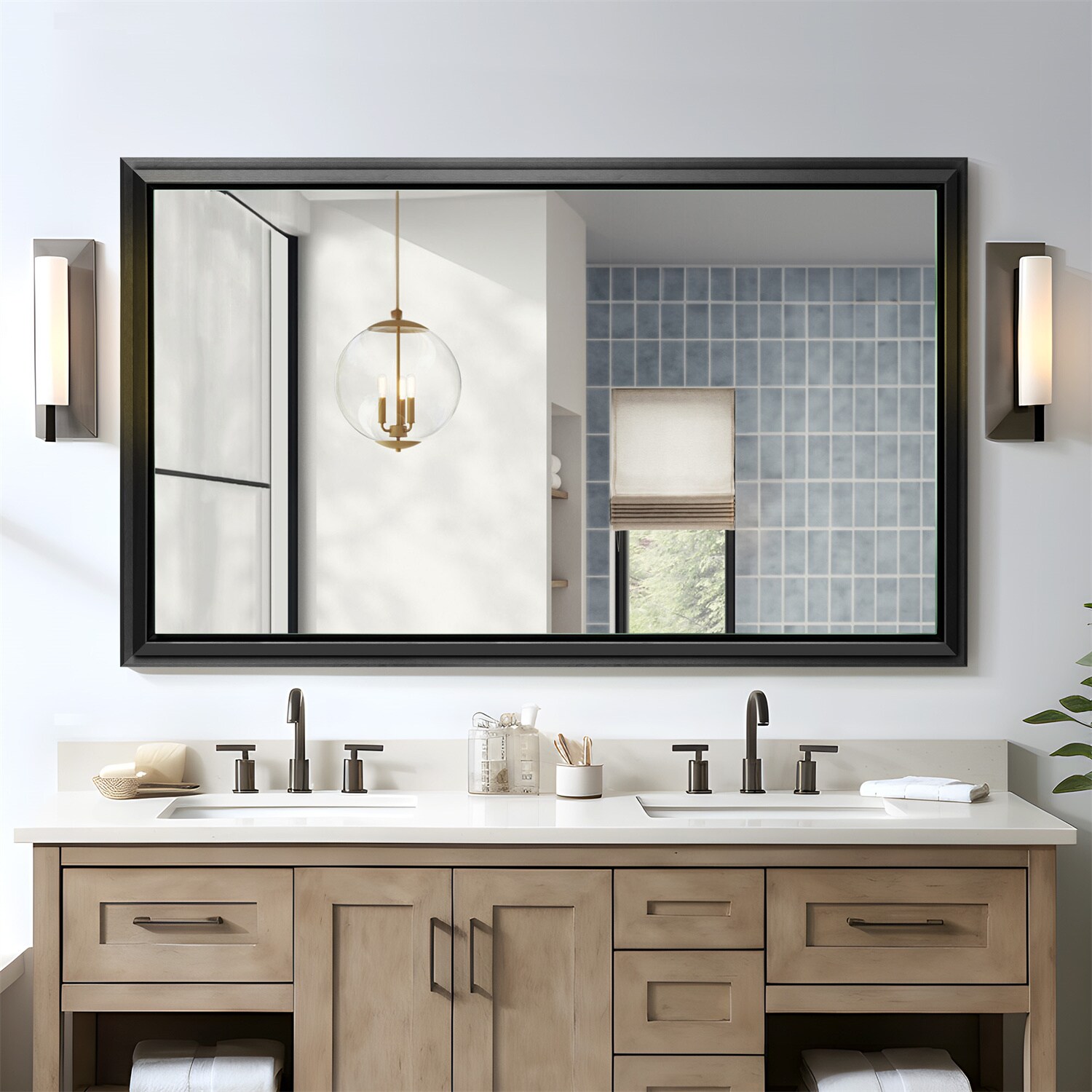 NeuType 36-in x 60-in Black Framed Bathroom Vanity Mirror at Lowes.com