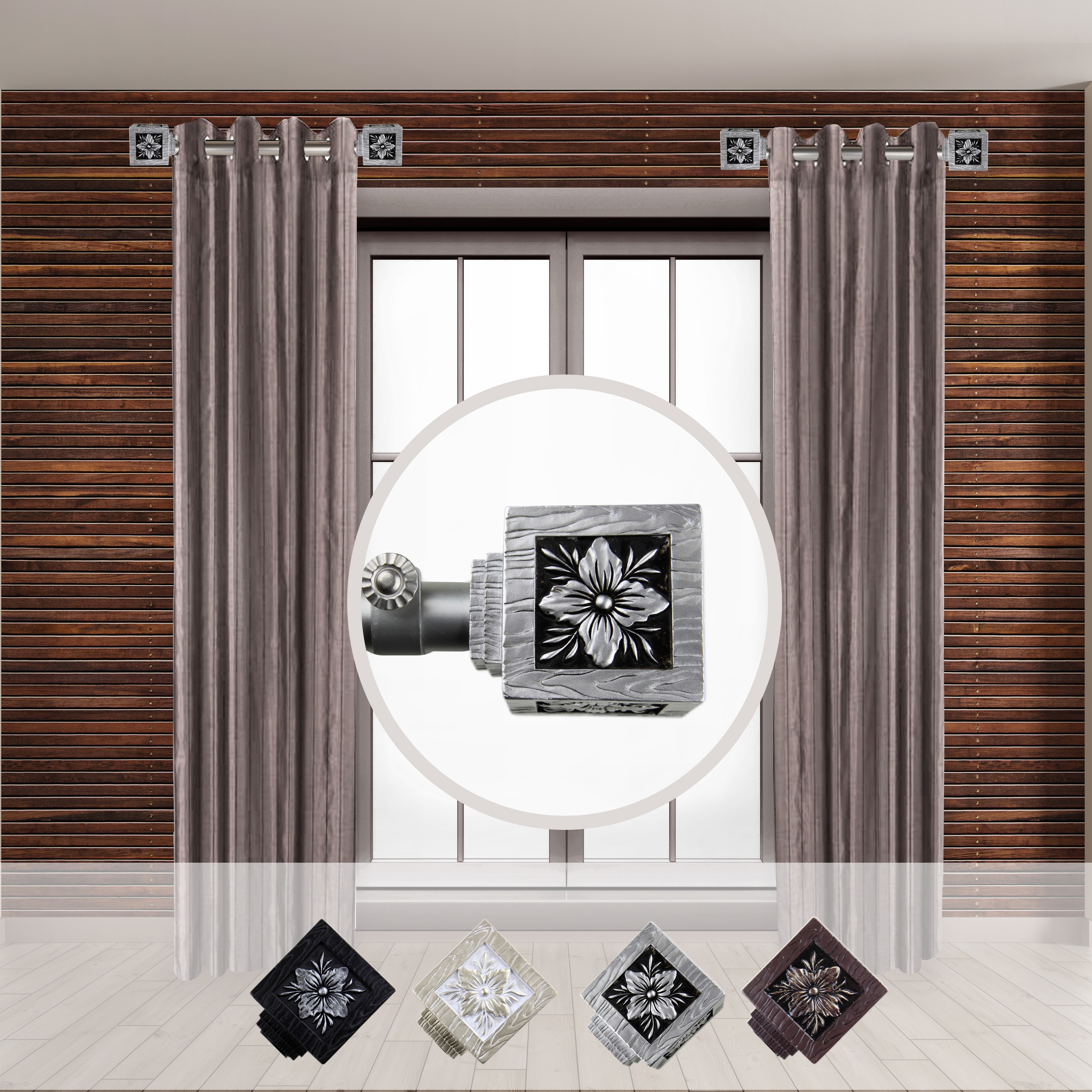 Hart & Harlow LO-SIDE100-67-5 Olana 1-in 12-in to 20-in Satin Nickel Steel Side curtain rod with Finials