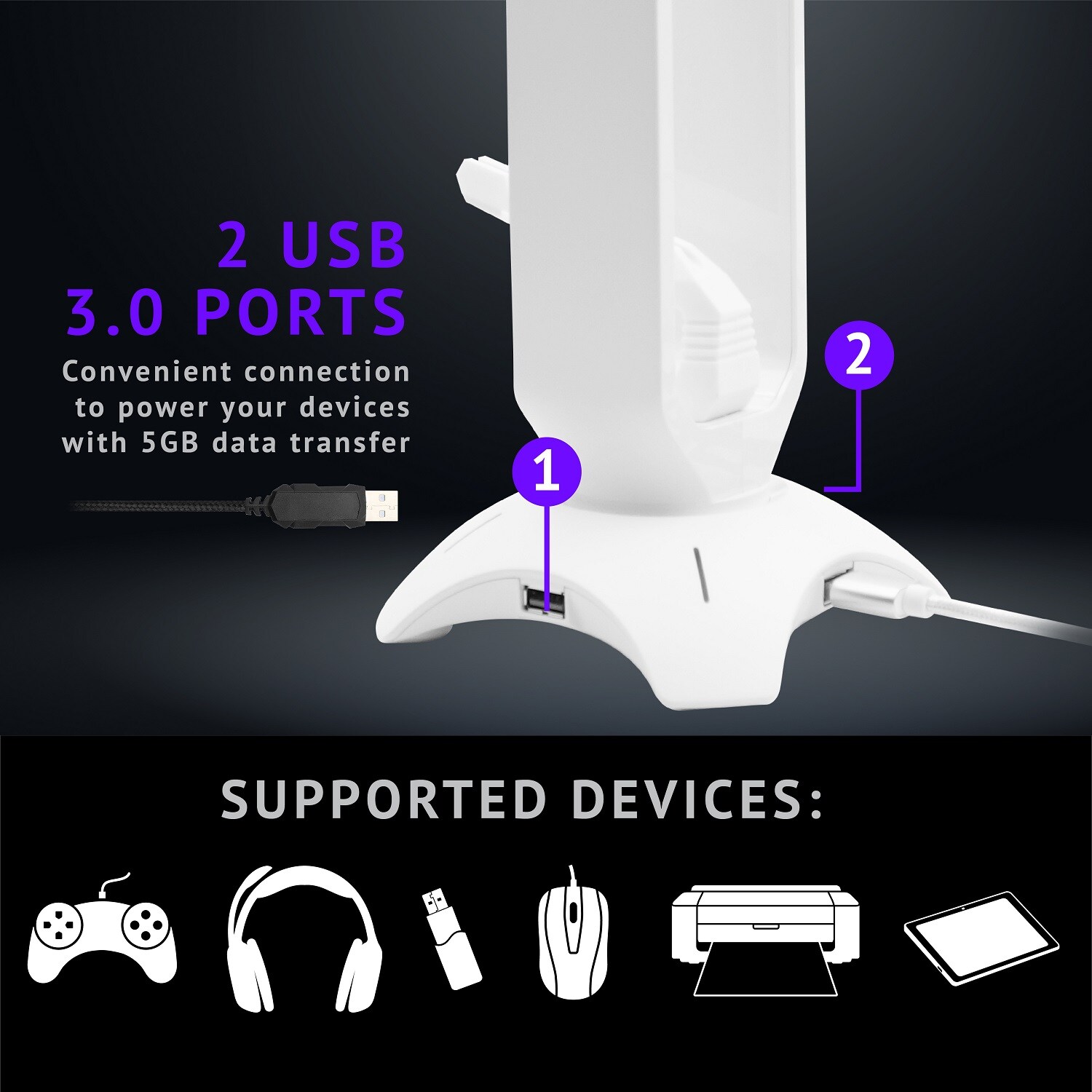 Tilted Nation RGB Headset Stand and Gaming Headphone Stand for Desk Display  with Mouse Bungee Cord Holder with USB 3.0 Hub for Xbox, PS4, PC - Perfect