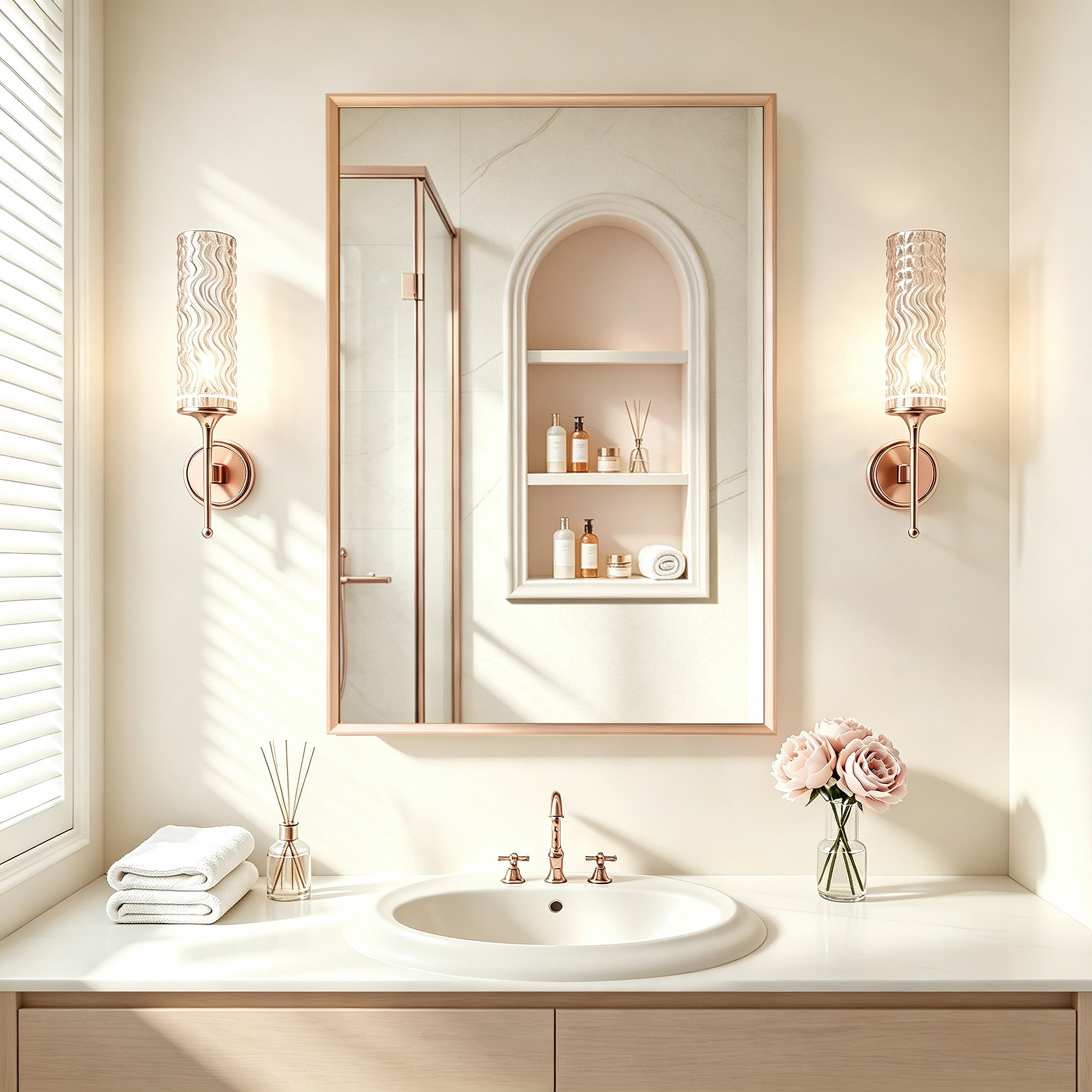 Velusian 24 in. W x 36 in. H Rectangular Aluminum Alloy Framed and Tempered Glass Wall Bathroom Vanity Mirror in Champagne Bronze