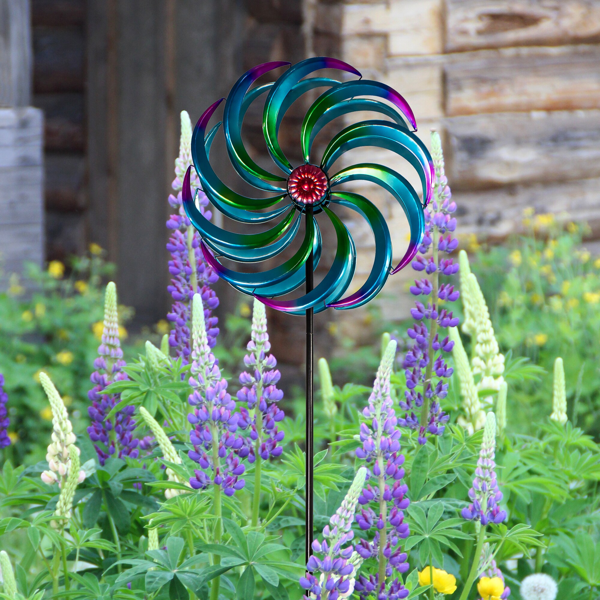 Spinning Purple Metal Flower Thermometer Garden Stake