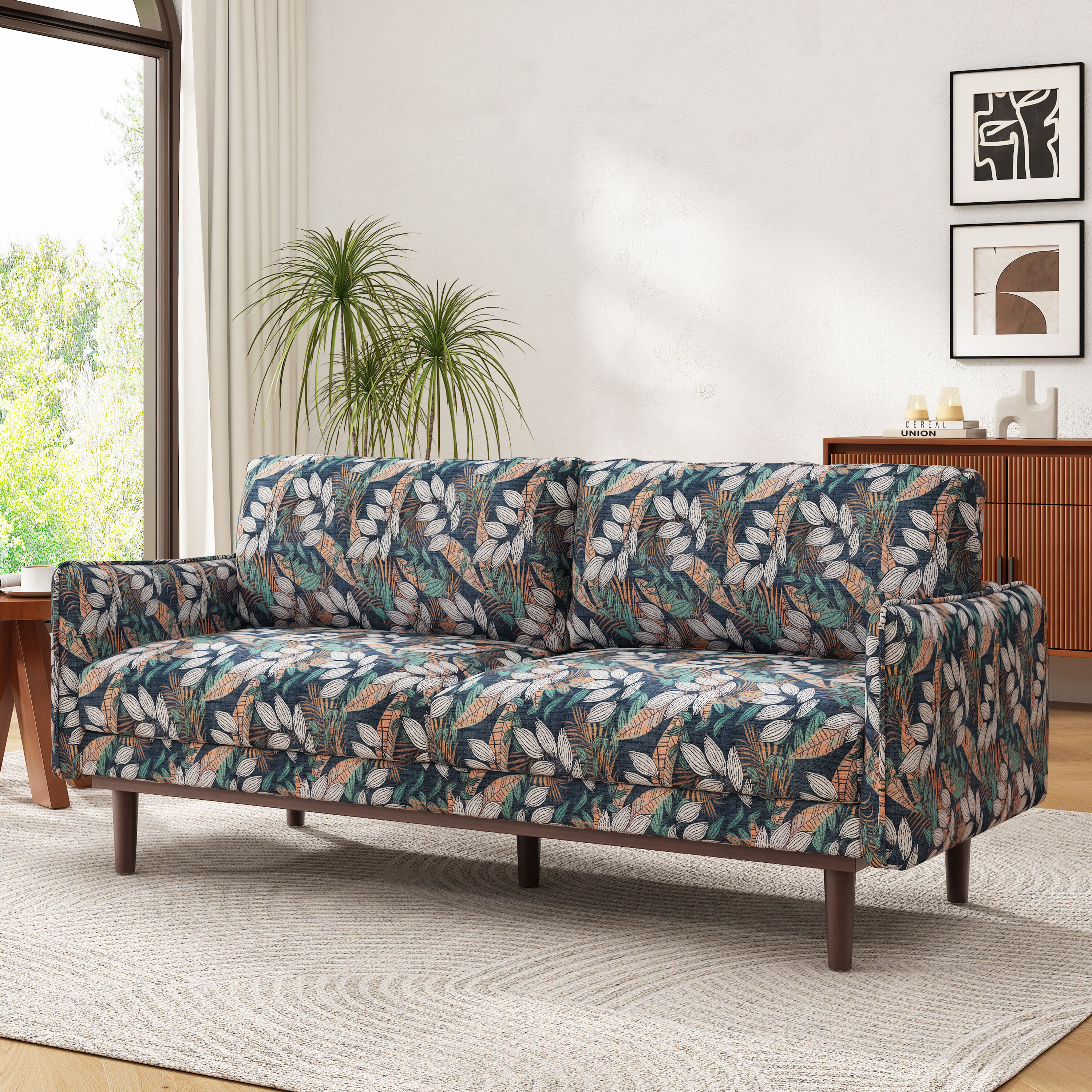 Christopher Knight Home Xavrel Modern 75.75 Inch Wood Upholstered 2 Seater Loveseat Sofa with Pocket Spring Foam Cushions and Rubberwood Legs Green