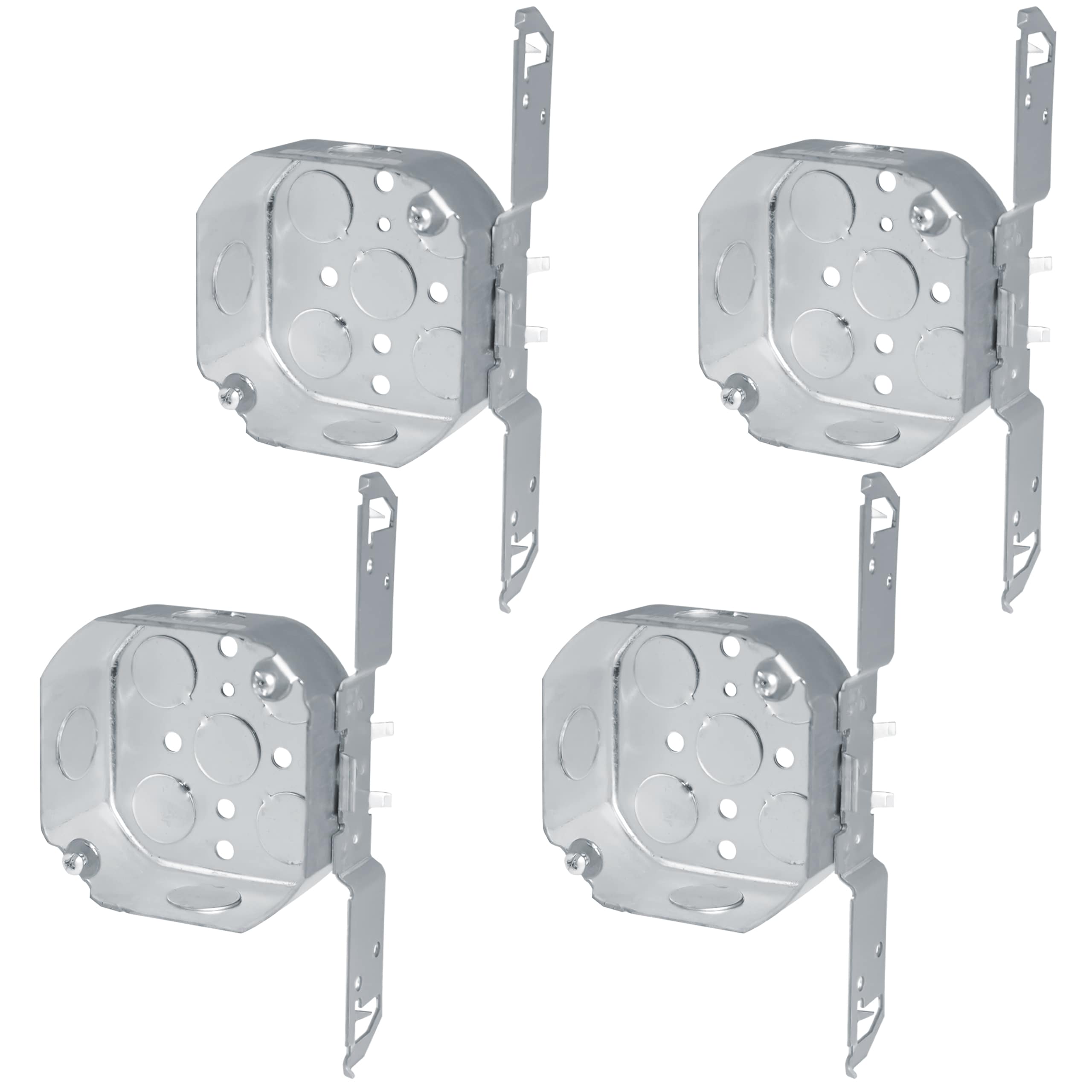 OHLECTRIC  4 Welded Octagon Steel Electrical Box 1 1 2 Deep Box 1 2 Knockouts with Side Bracket Fire Rated Ideal for Lighting Fixtures Switches and Receptacles 4 Pack