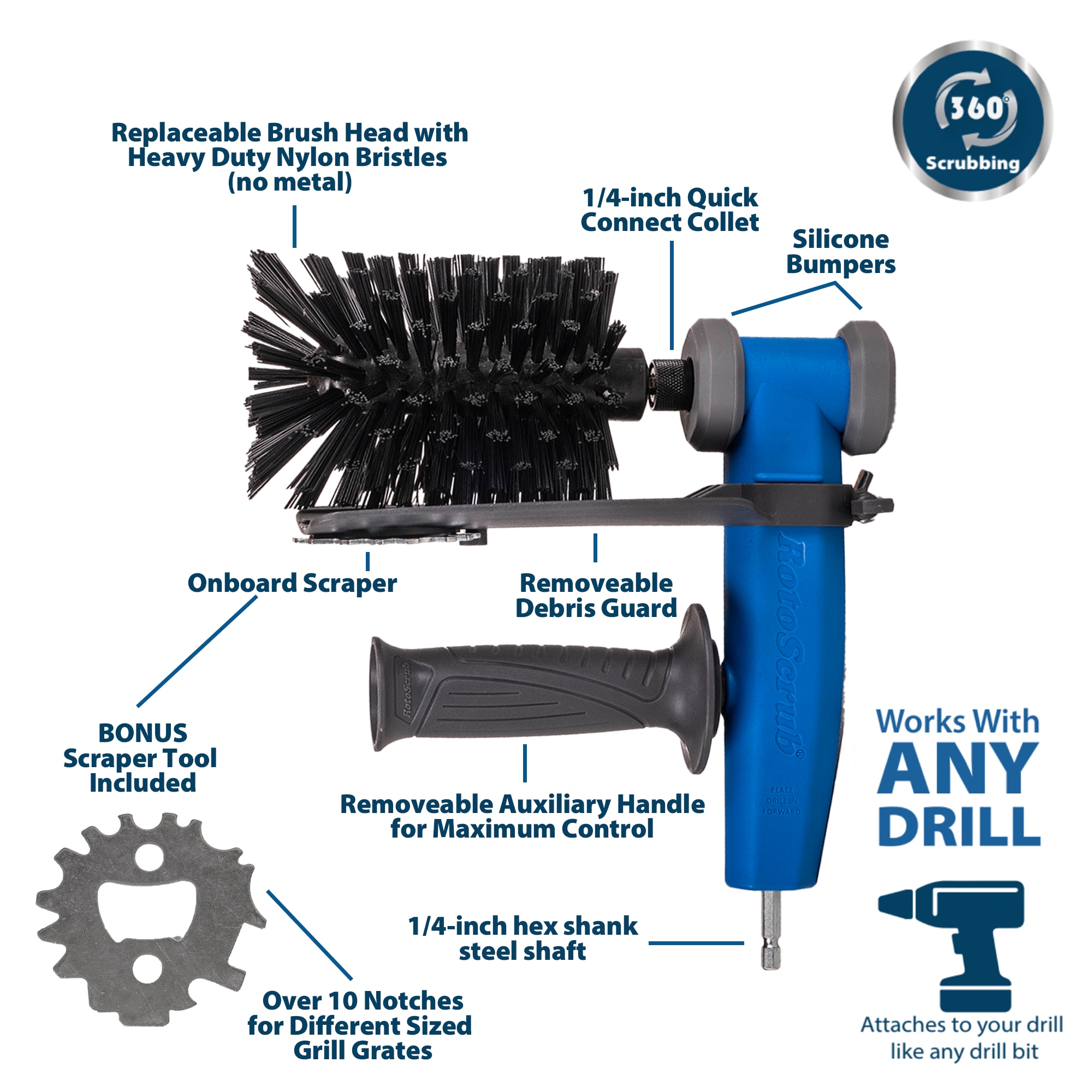 Heavy Duty Nylon Grill Brush Cleaning Kit Attachment