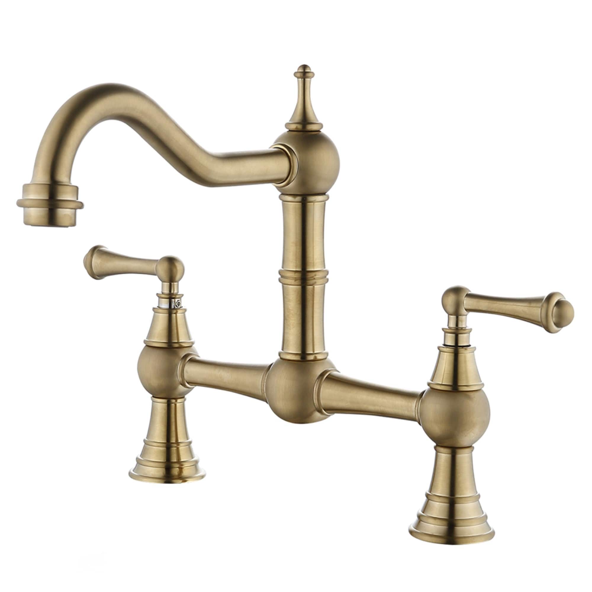 Mondawe OR-F6NS02-DG Brushed Gold Double Handle Deck-mount Bridge Kitchen Faucet