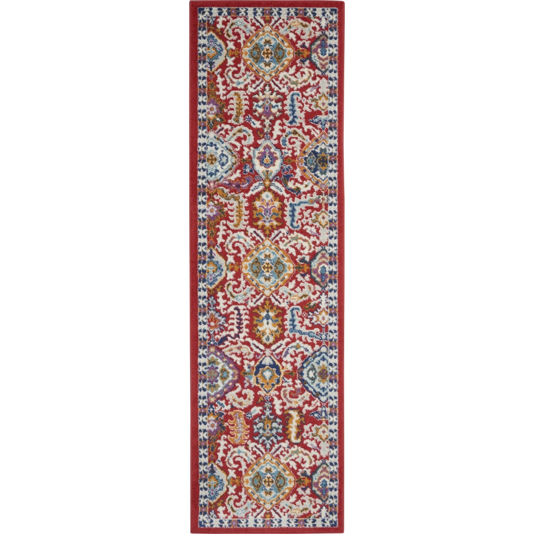 HomeRoots 4000385644 2 x 8 (ft) Loomed Polypropylene Red Multi Colored Rectangular Indoor Abstract Runner rug