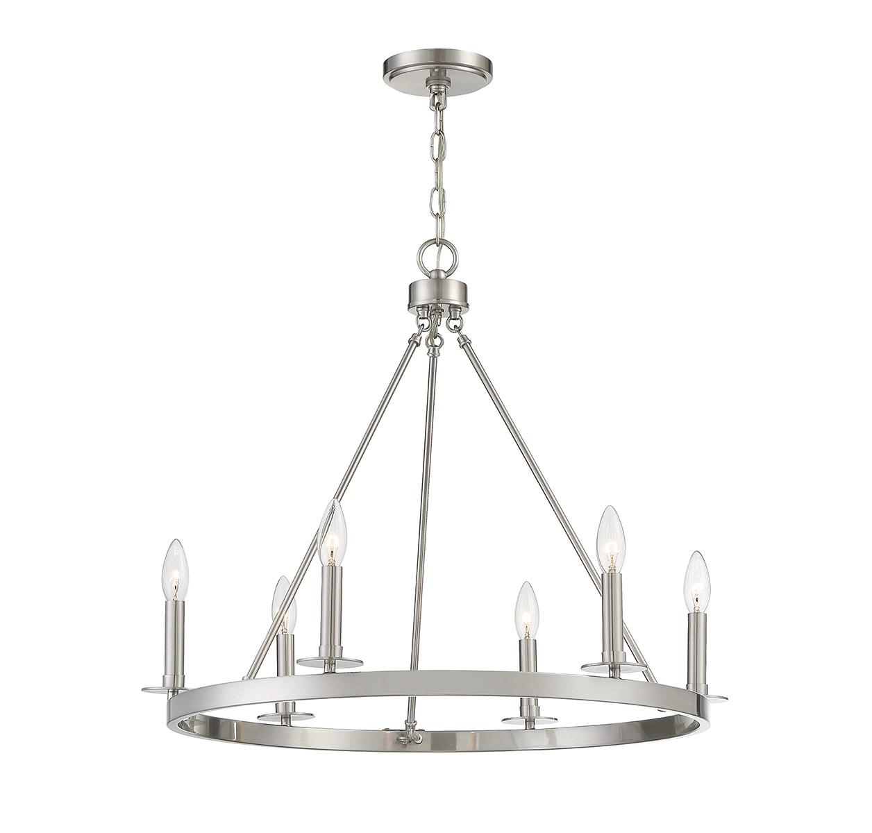 Brushed Nickel 6-Light Wagon Wheel Chandelier