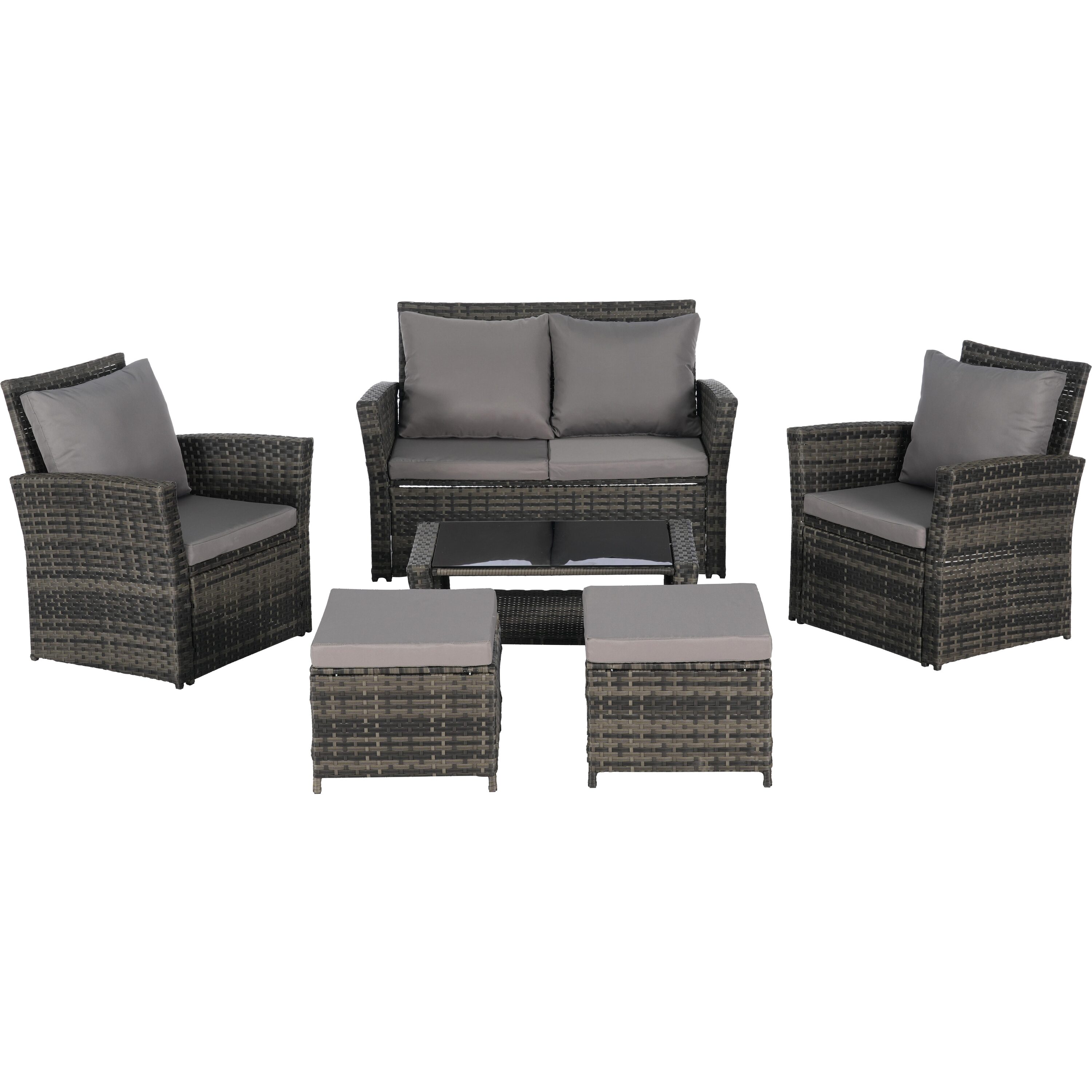Bayfeve BFDES-264688-OD 6 -Piece Wicker Patio Conversation Set with Dark Gray Cushions