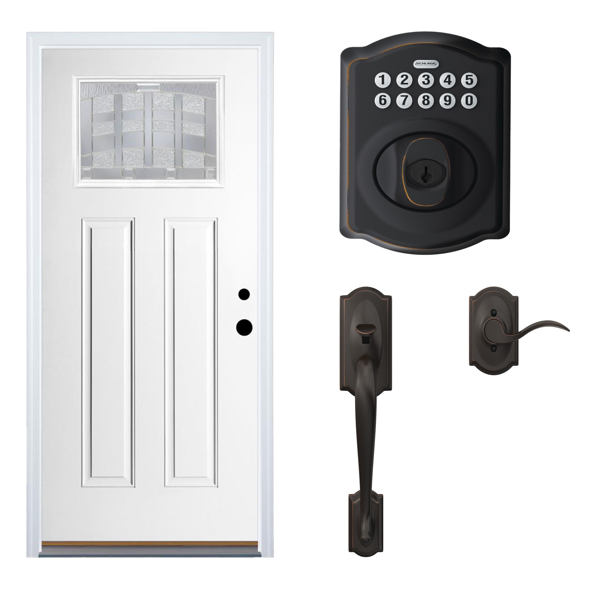 Therma-Tru Benchmark Doors Emerson Front Door 36-in x 80-in with Schlage Camelot Aged Bronze Electronic Deadbolt with Handleset