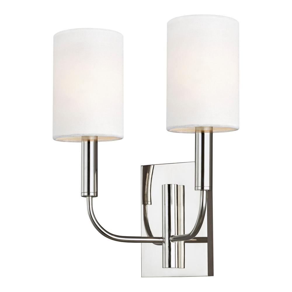 Brianna Polished Nickel 2-Light Dimmable Wall Sconce with White Linen Shade