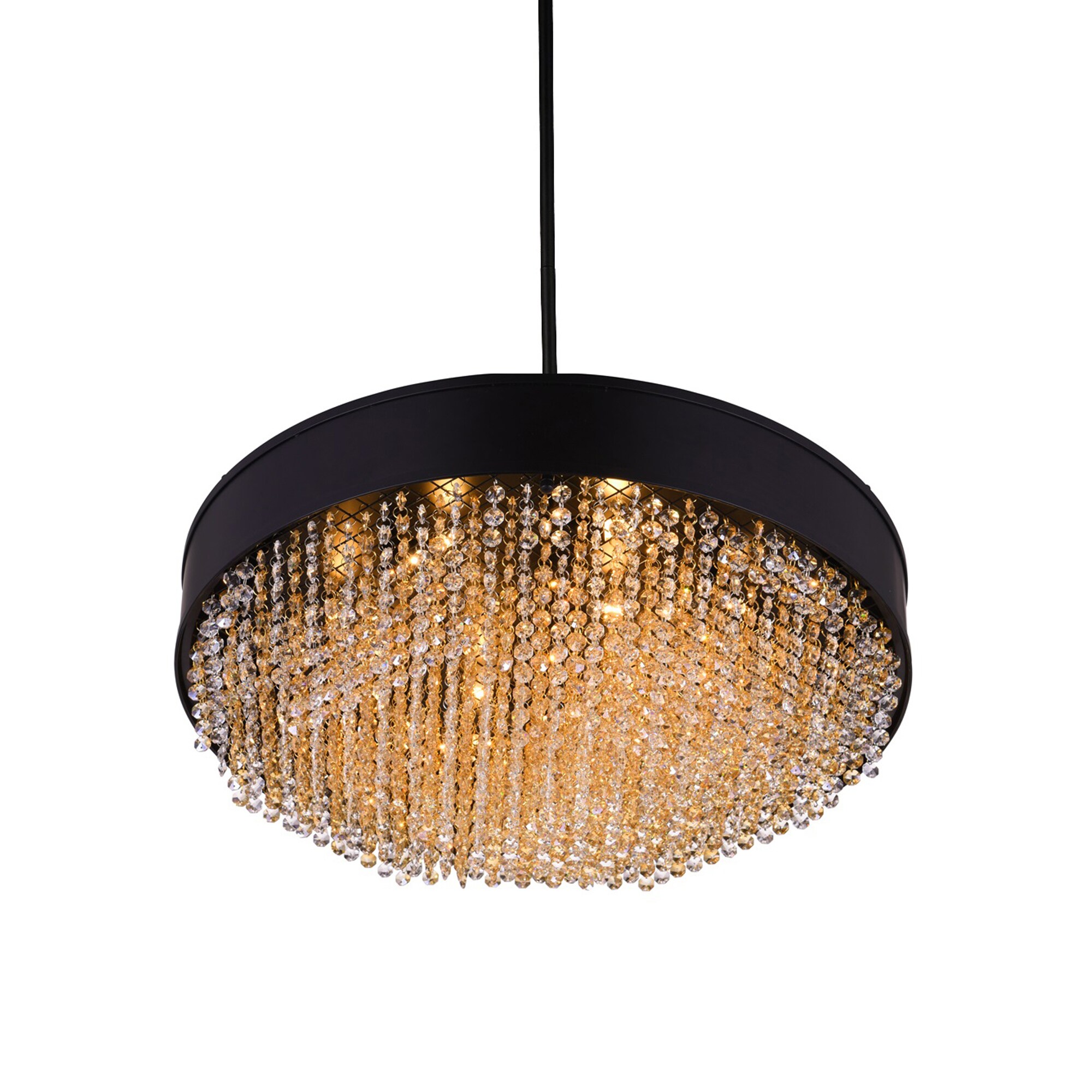 Medina Black Drum Shade Chandelier with Crystal Accents