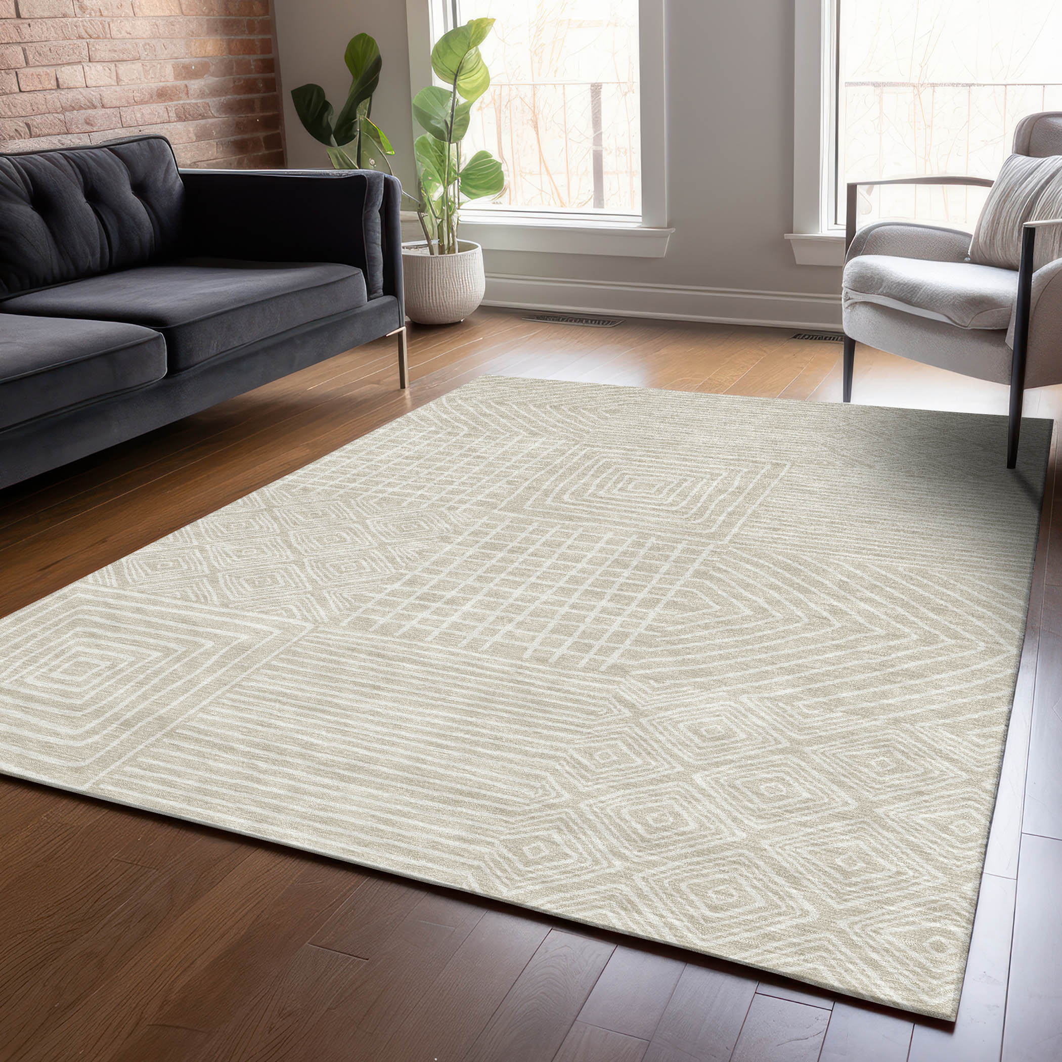 Addison Rugs ACN1044BG3X5 Chantille ACN1044BG 3 x 5 (ft) Polyester Beige Rectangular Indoor/Outdoor Geometric Machine washable Area rug