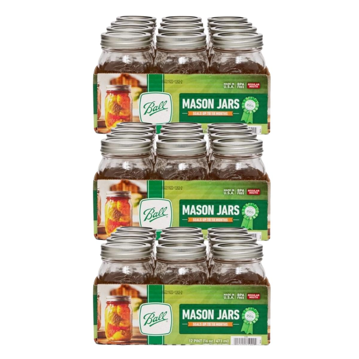 Ball  Regular Mouth Glass Mason Jars with Lids and Bands Used for Canning (Pint 16 Ounce (Pack of 36))