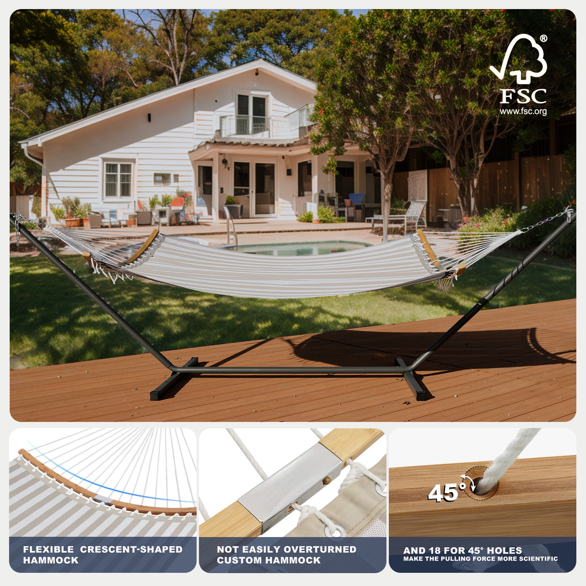 Patio Watcher Teslin Hammock Beige Quilted Hammock with Stand in the