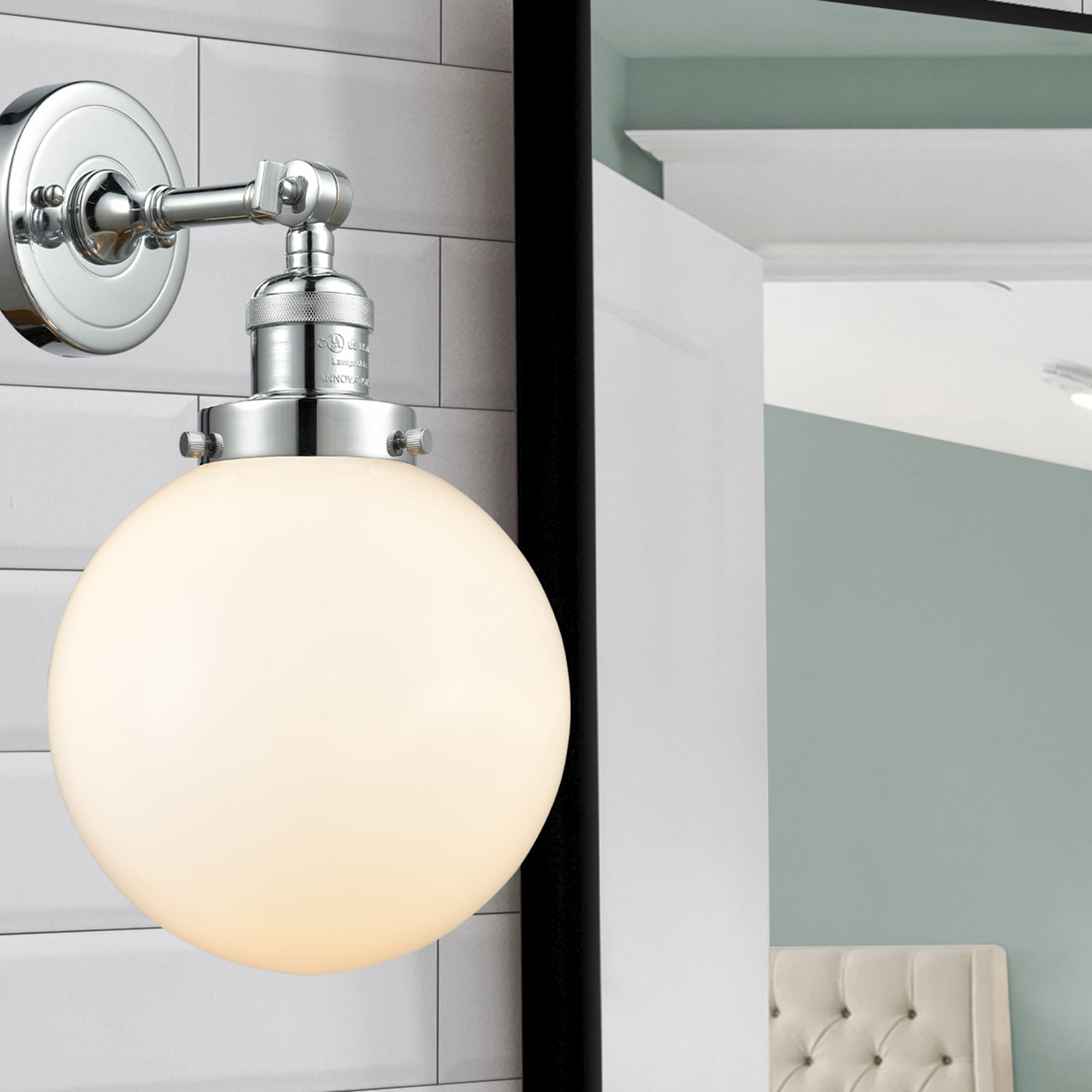 Innovations Lighting 203-PC-G201-8 Beacon 8-in W 1 -Light Polished Chrome Industrial Wall Sconce