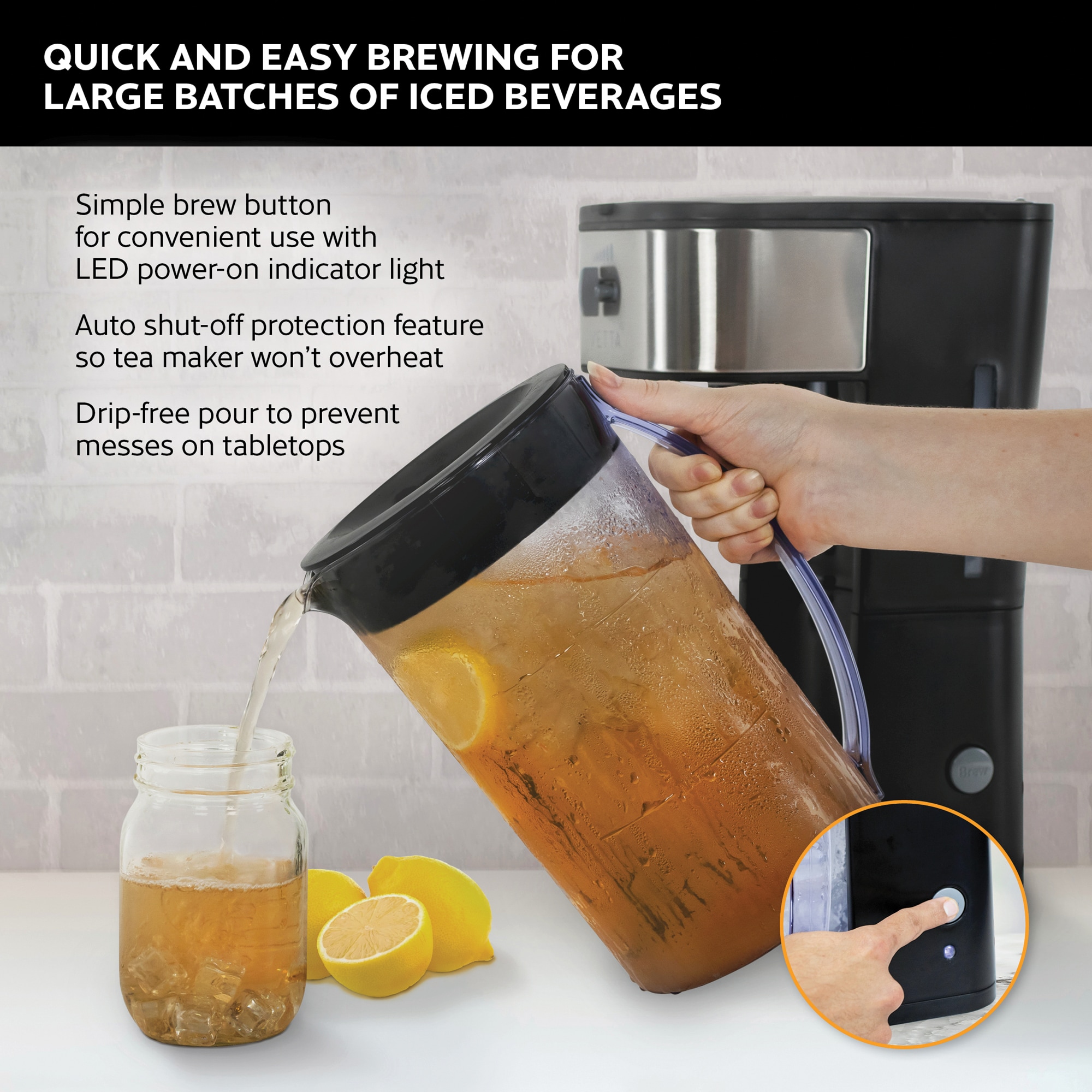 West Bend Black Glass Beverage Dispenser, 2.75-Quart Pitcher, Brew  Strength Selector, Infusion Tube