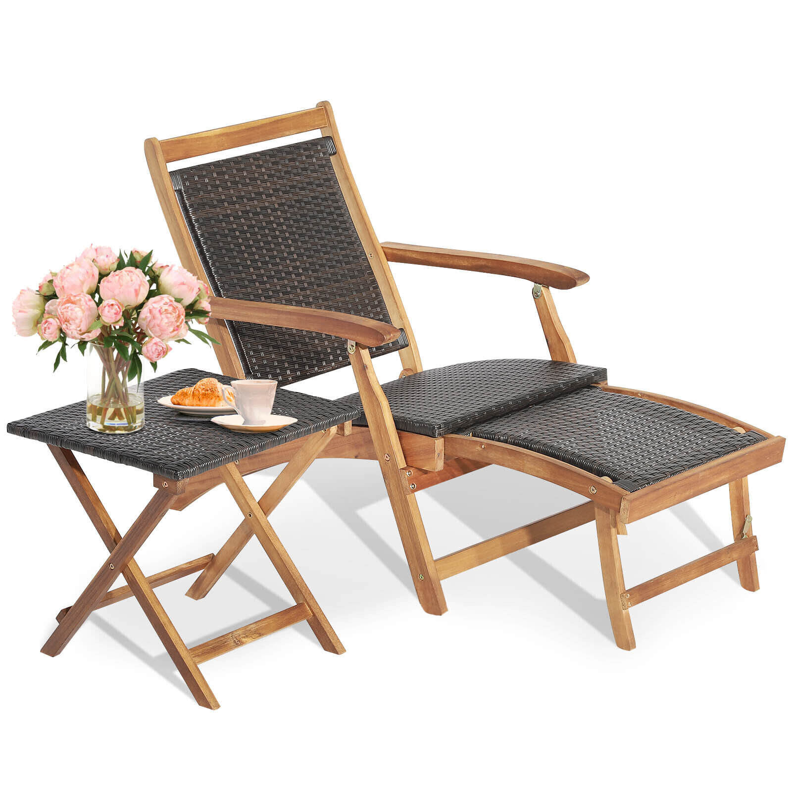 Forclover HYFC-011BK-2 2 Pieces Outdoor Folding Chair Set with Sturdy Frame Set of 2 Black Metal Frame Stationary Dining Chair with Solid Seat
