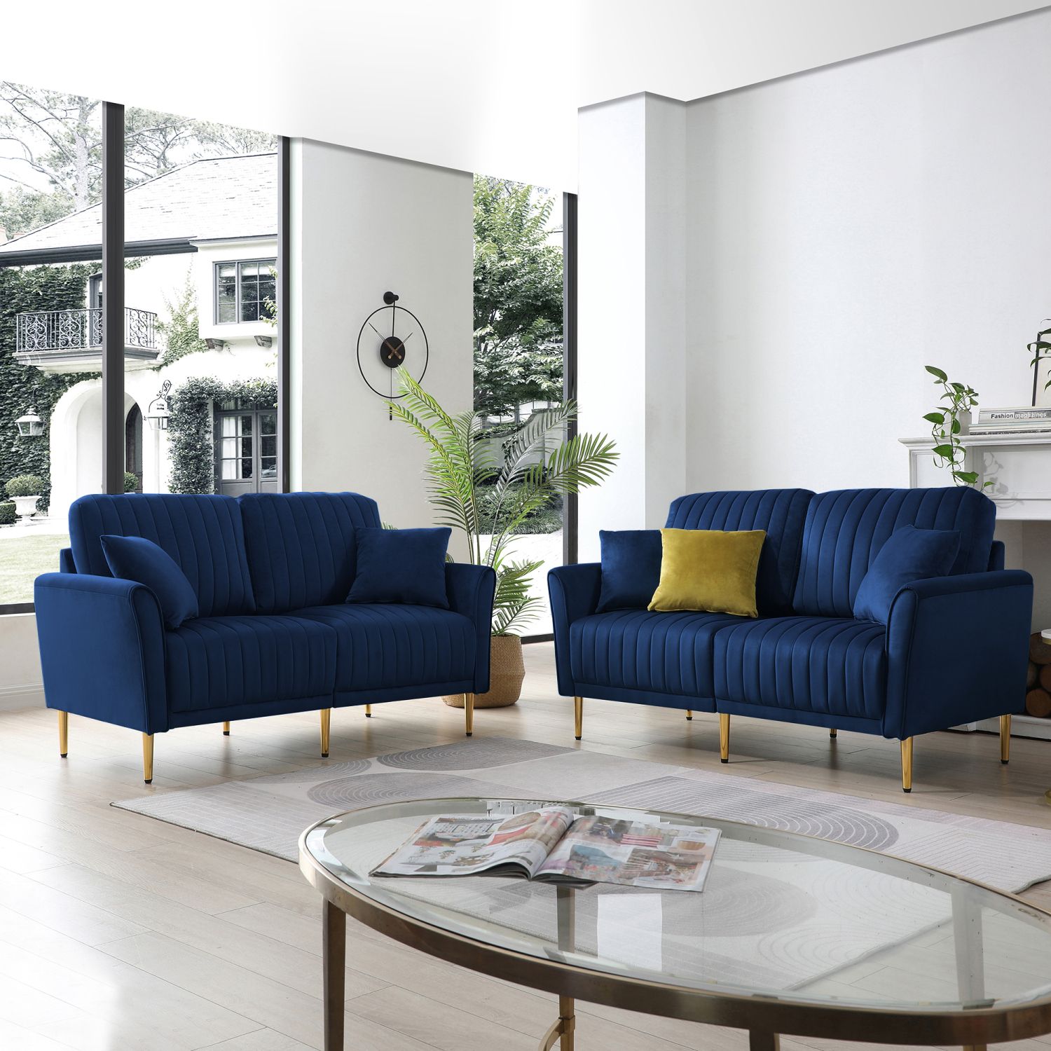 JASMODER 31.5-in Modern Blue Velvet Sofa in the Couches, Sofas