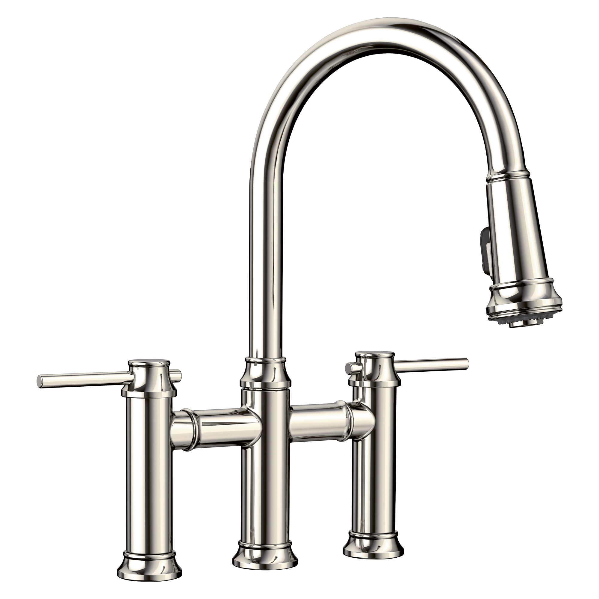 BLANCO 442506 Empressa Polished Nickel Double Handle Deck-mount Pull-down Kitchen Faucet with Sprayer