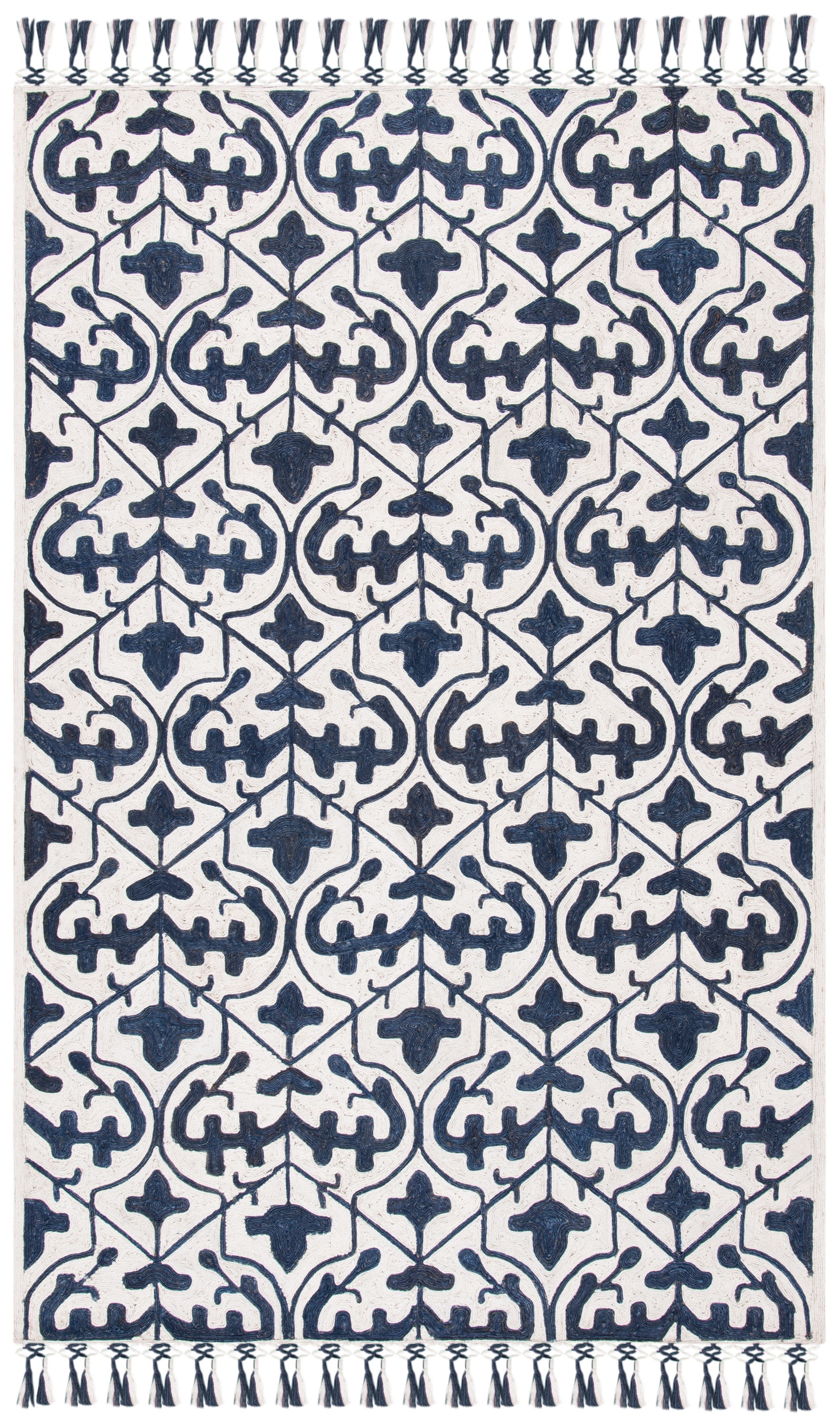 Ivory and Navy Hand-Tufted Wool Geometric Area Rug 6' x 9'