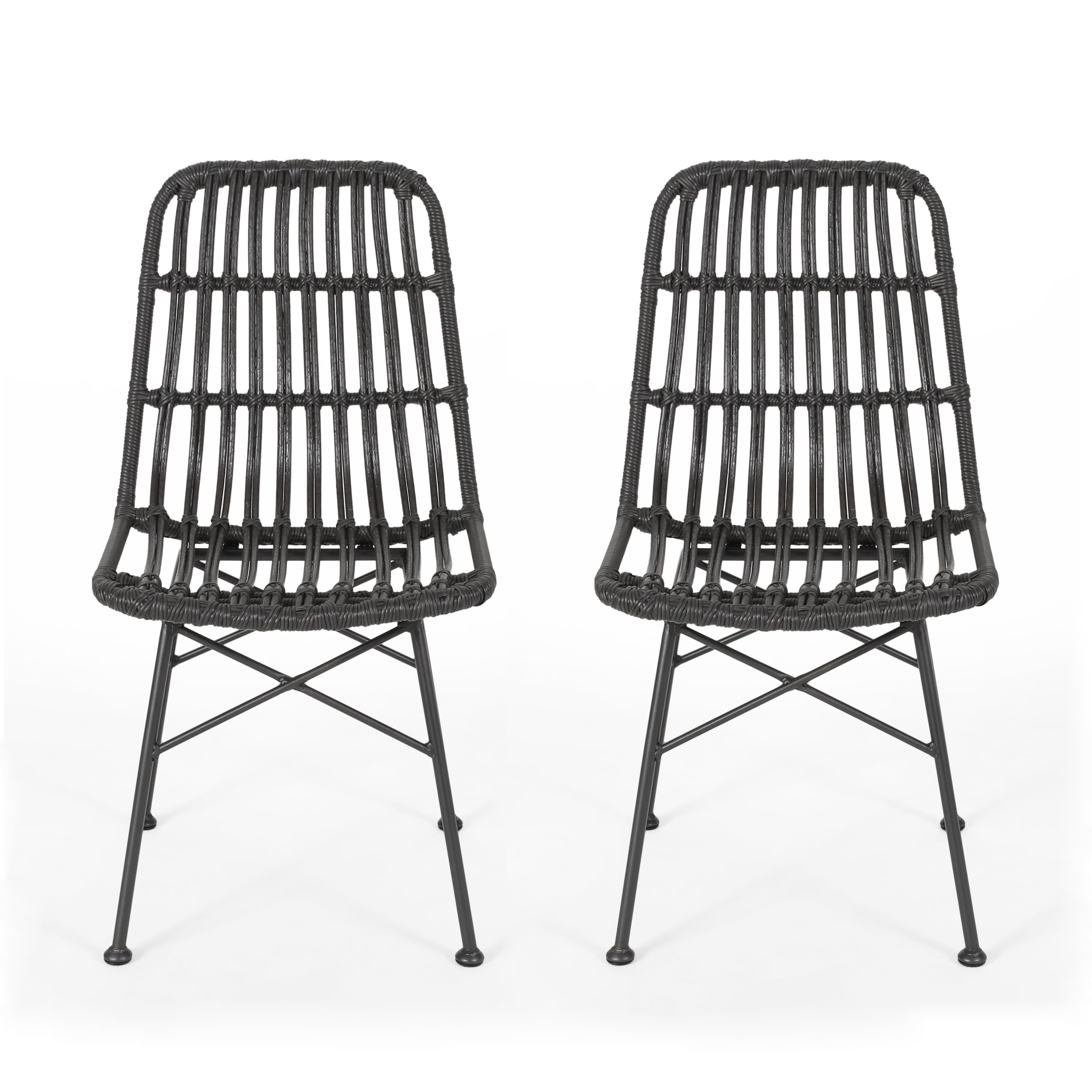 Best Selling Home Decor 309989 Braymer Set of 2 Rattan Black Iron Frame Stationary Conversation Chair with Solid Seat
