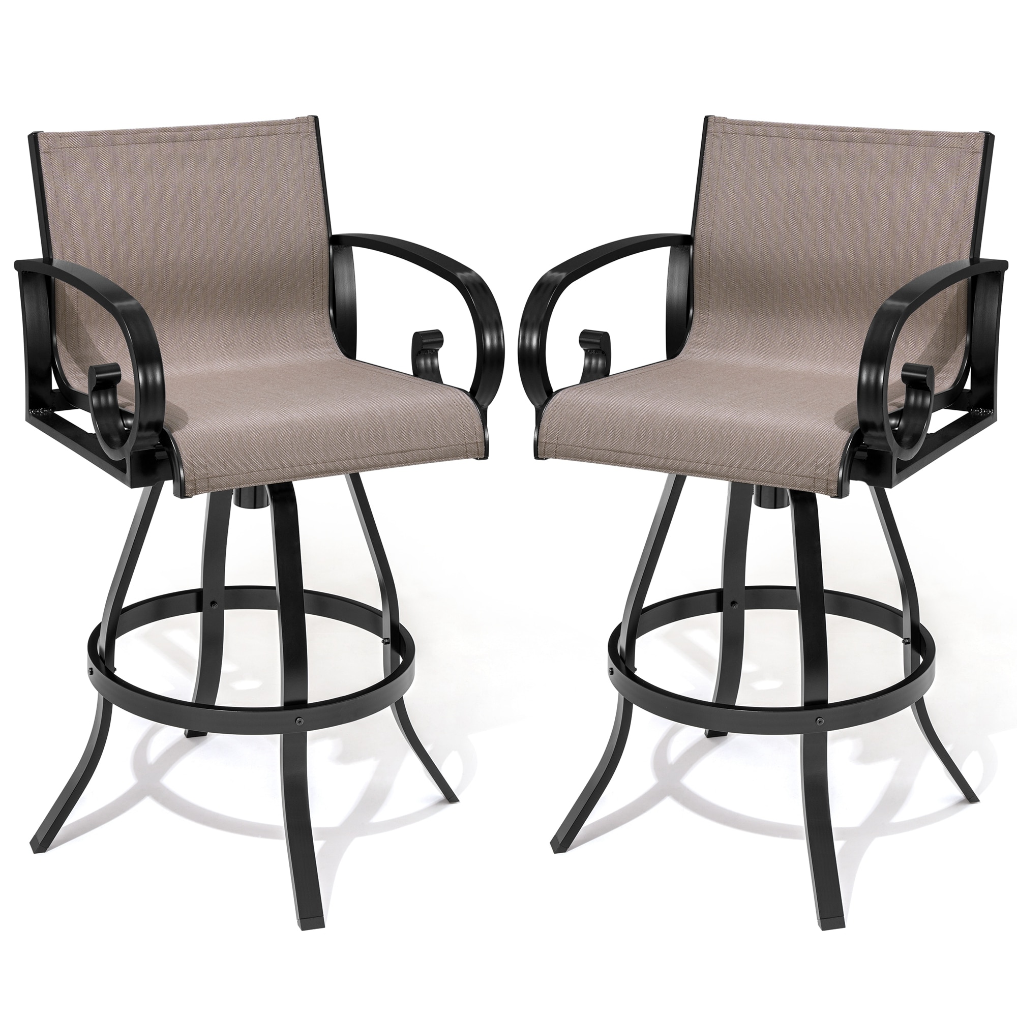 Crestlive Products CL-ST013ASH-2 2pcs cast aluminum swivel bar chair Set of 2 Brown Metal Frame Stationary Bar Stool Chair with Tan Mesh Seat