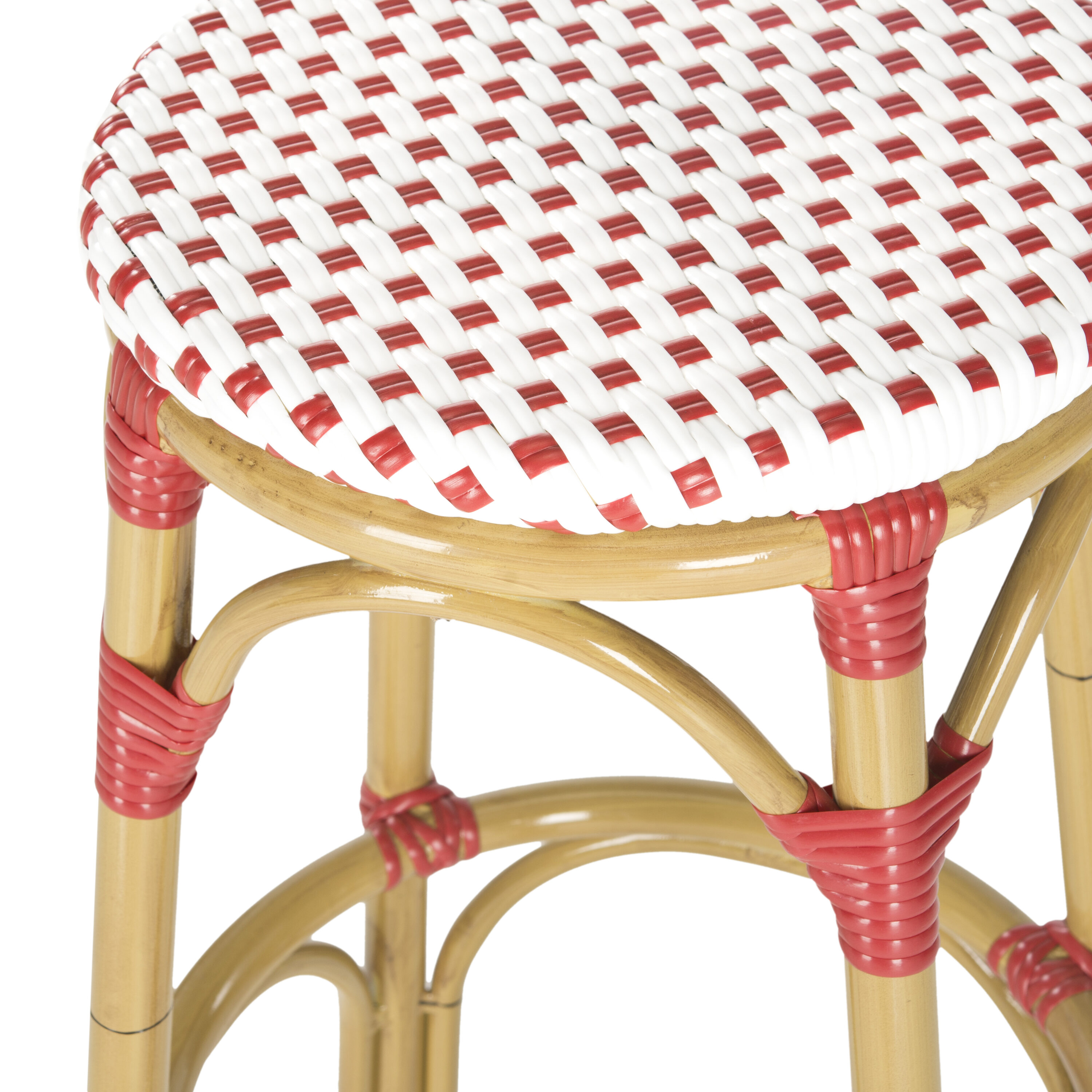 Safavieh FOX5211C Kipnuk Wicker Red Aluminum Frame Stationary Bar Stool Chair with Woven Seat