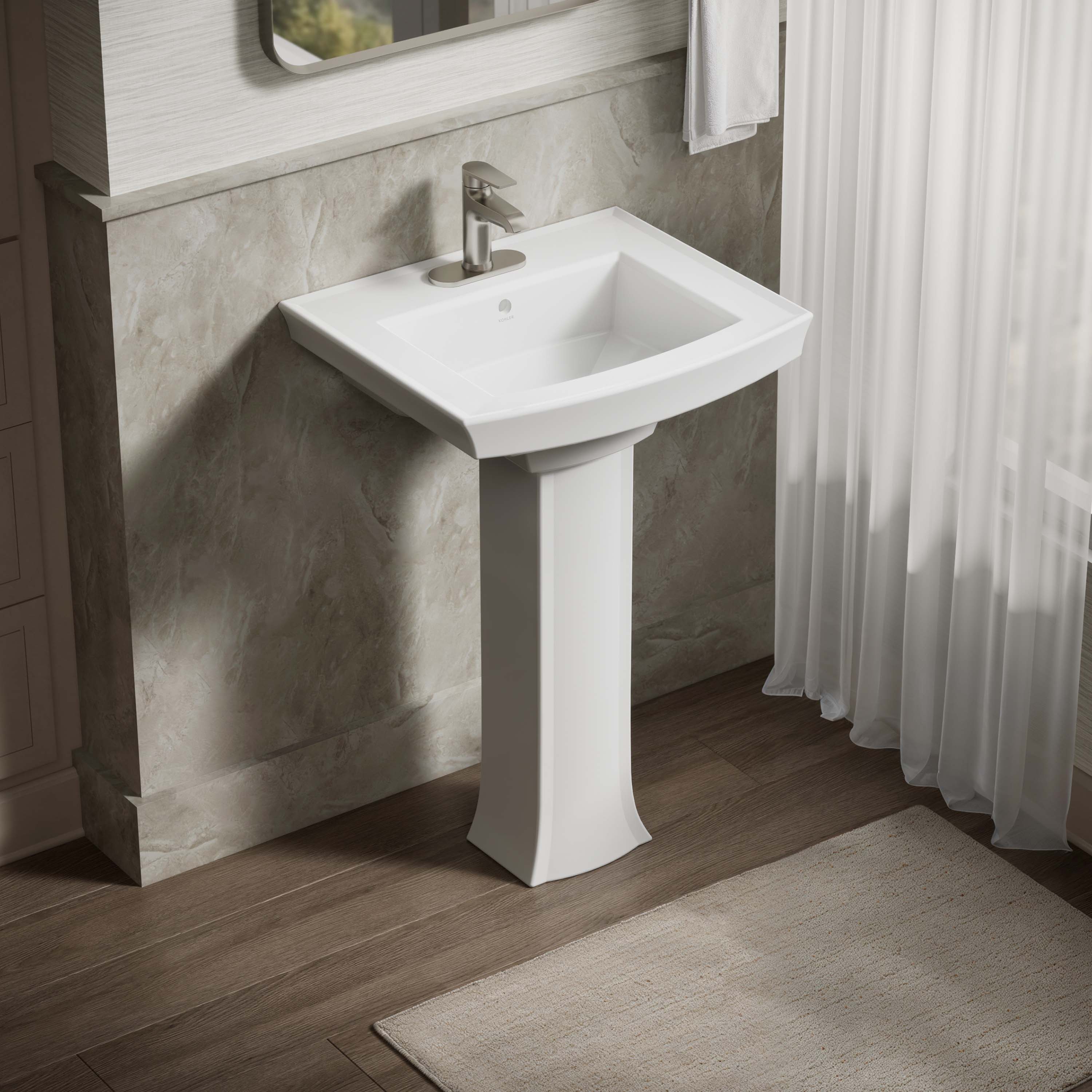 KOHLER 2359-4-0 Archer Vitreous china Traditional White Pedestal Sink Combo ( 23.94-in x 20.5-in x 35.25-in