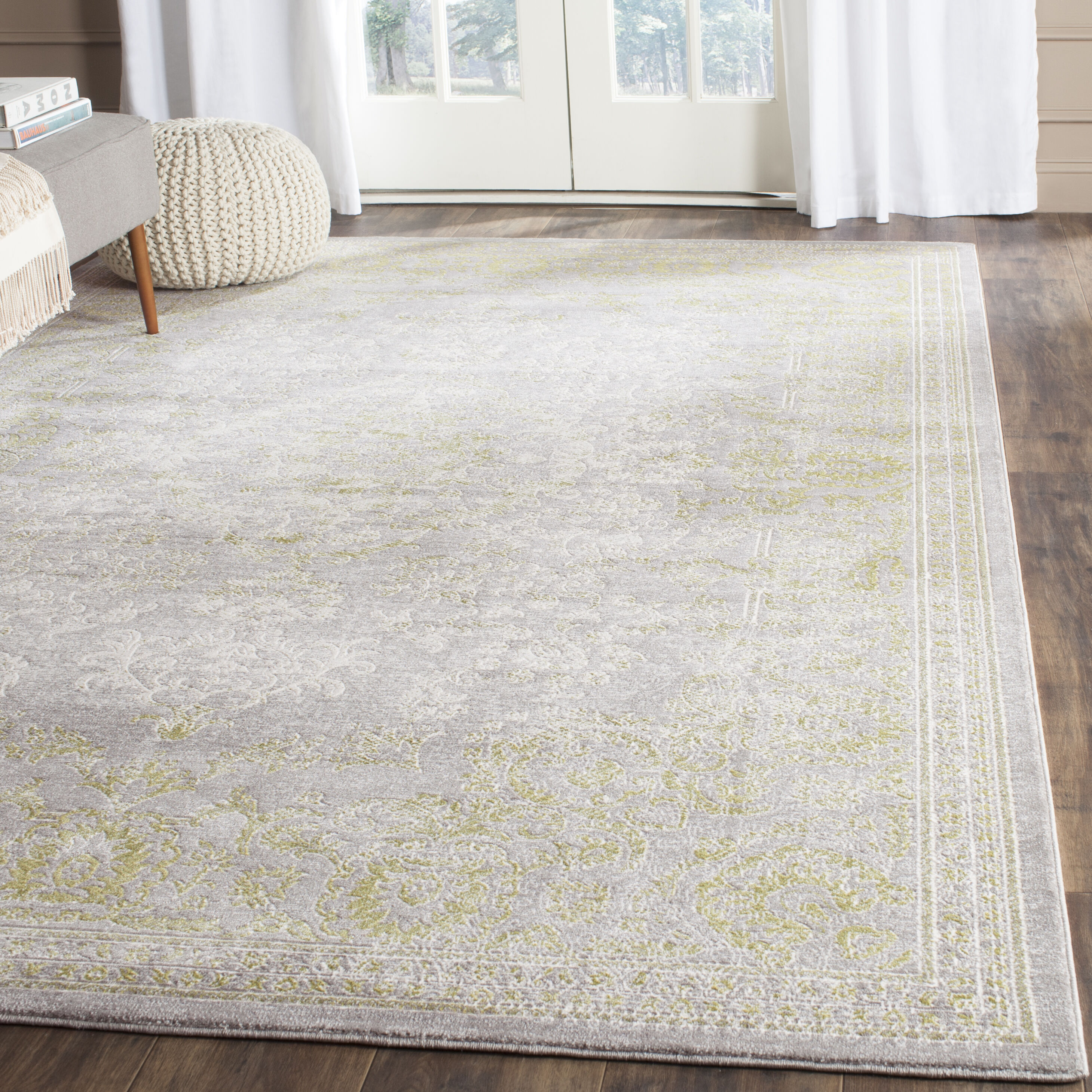 Reversible Gray Synthetic 9' x 12' Easy Care Area Rug