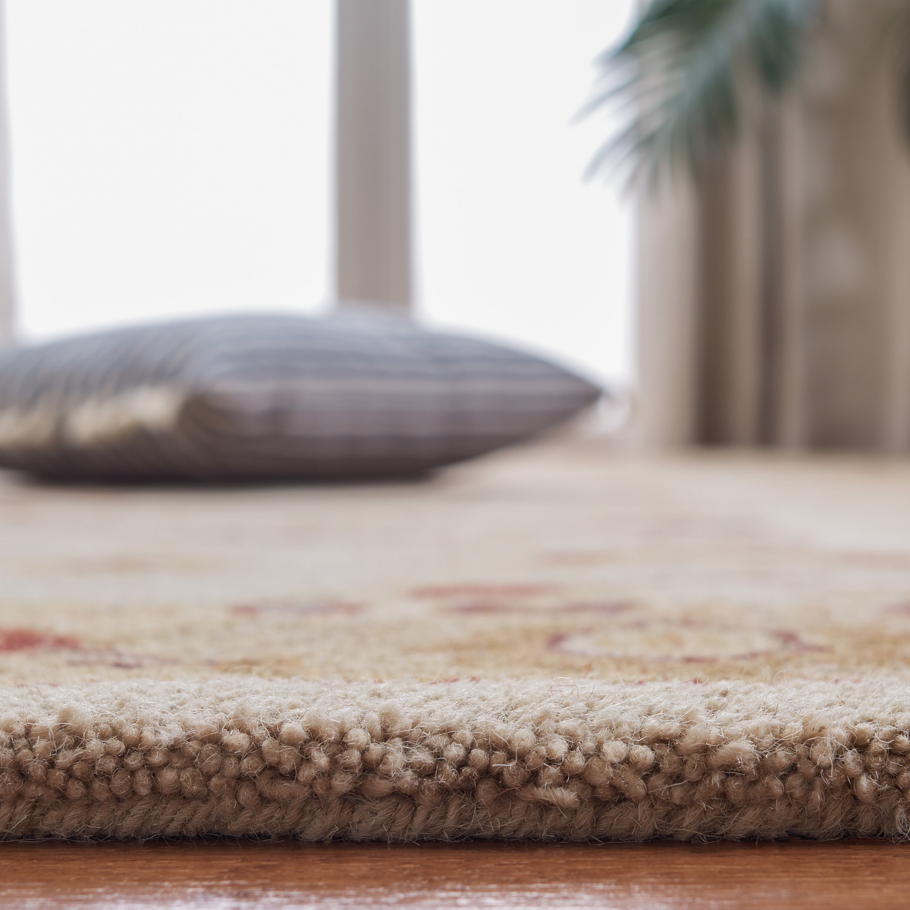 Elegant Ivory and Gold Hand-Tufted Wool Square Rug