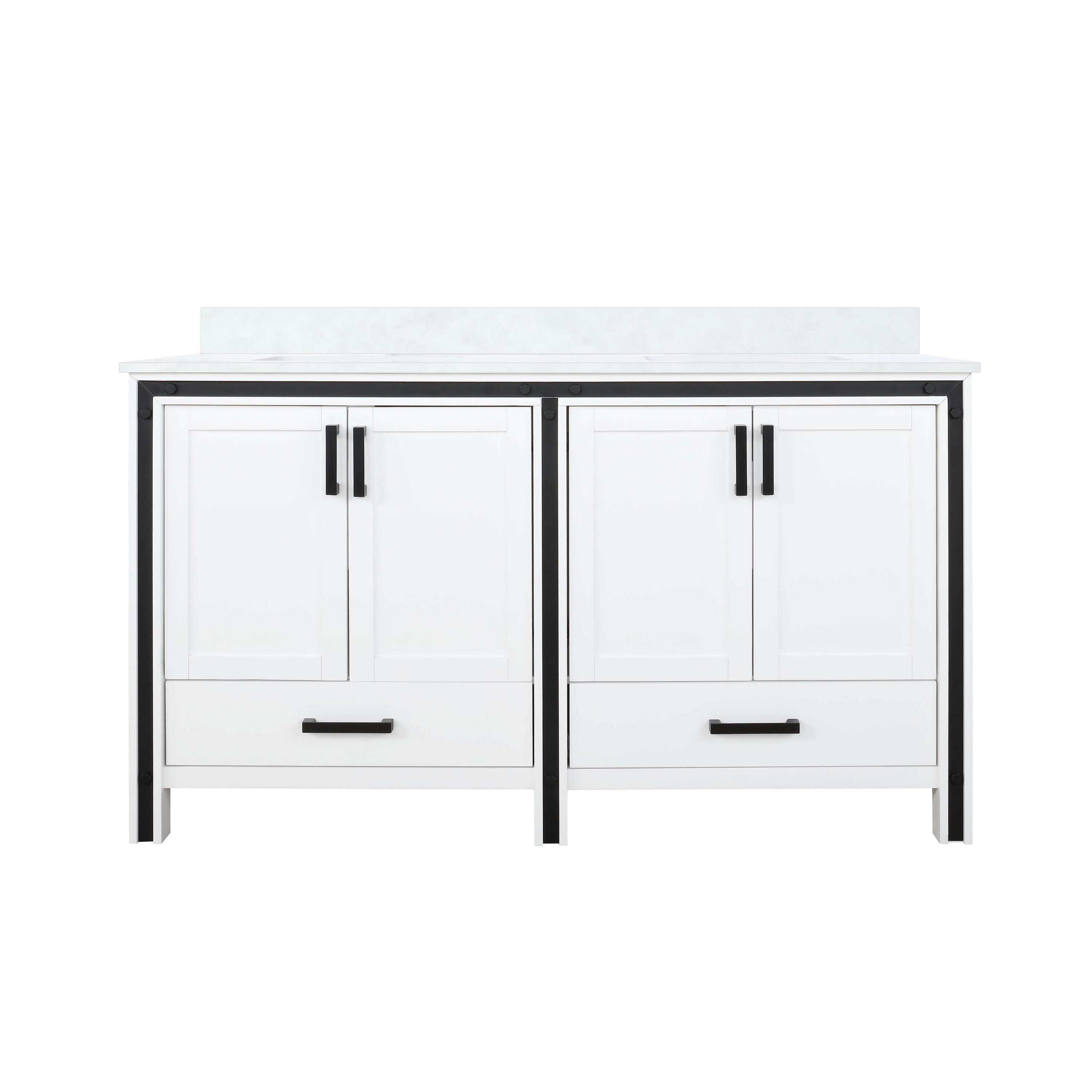 Ziva 60-Inch White Double Sink Freestanding Bathroom Vanity with Quartz Top
