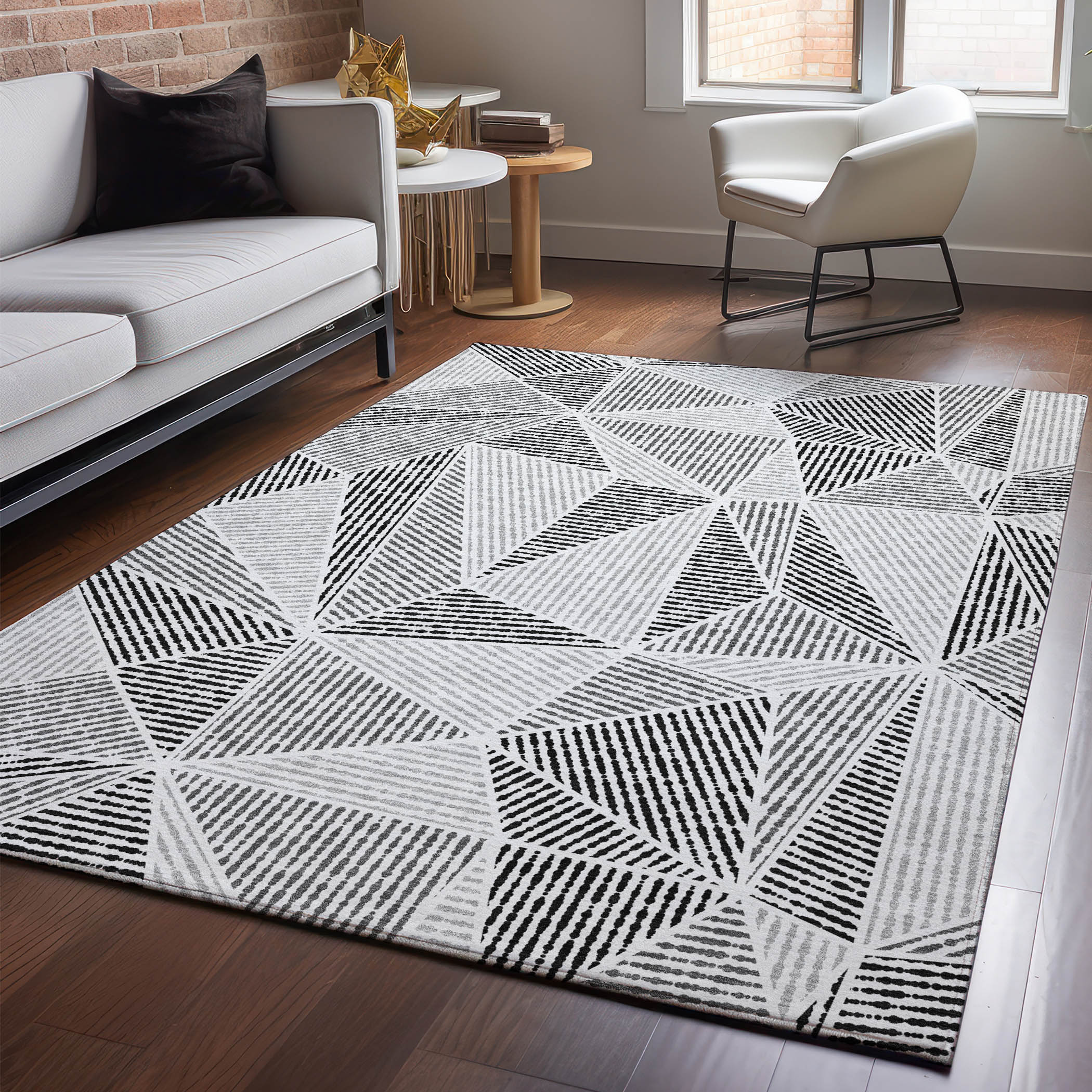 Addison Rugs AMF618PW3X5 Mayfield AMF618PW 3 x 5 (ft) Loomed Polyester Pewter Rectangular Indoor Geometric Machine washable Area rug
