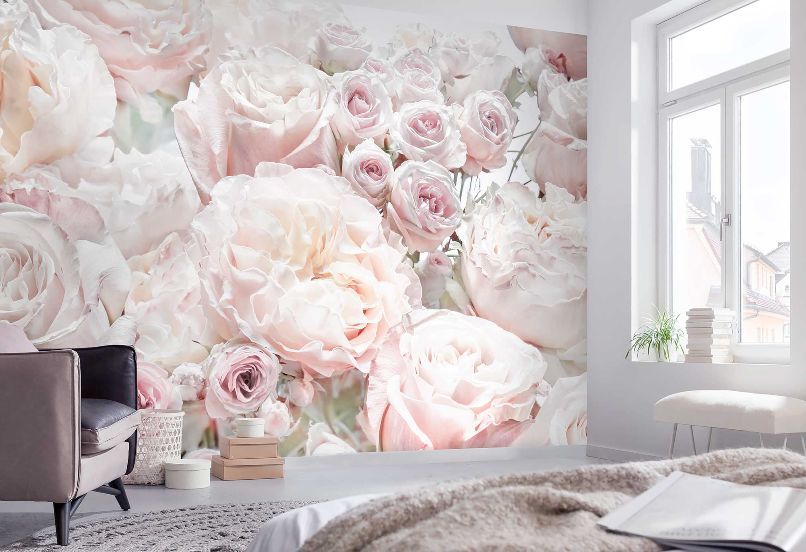 Photorealistic Pink Roses Wall Mural for Kids Room