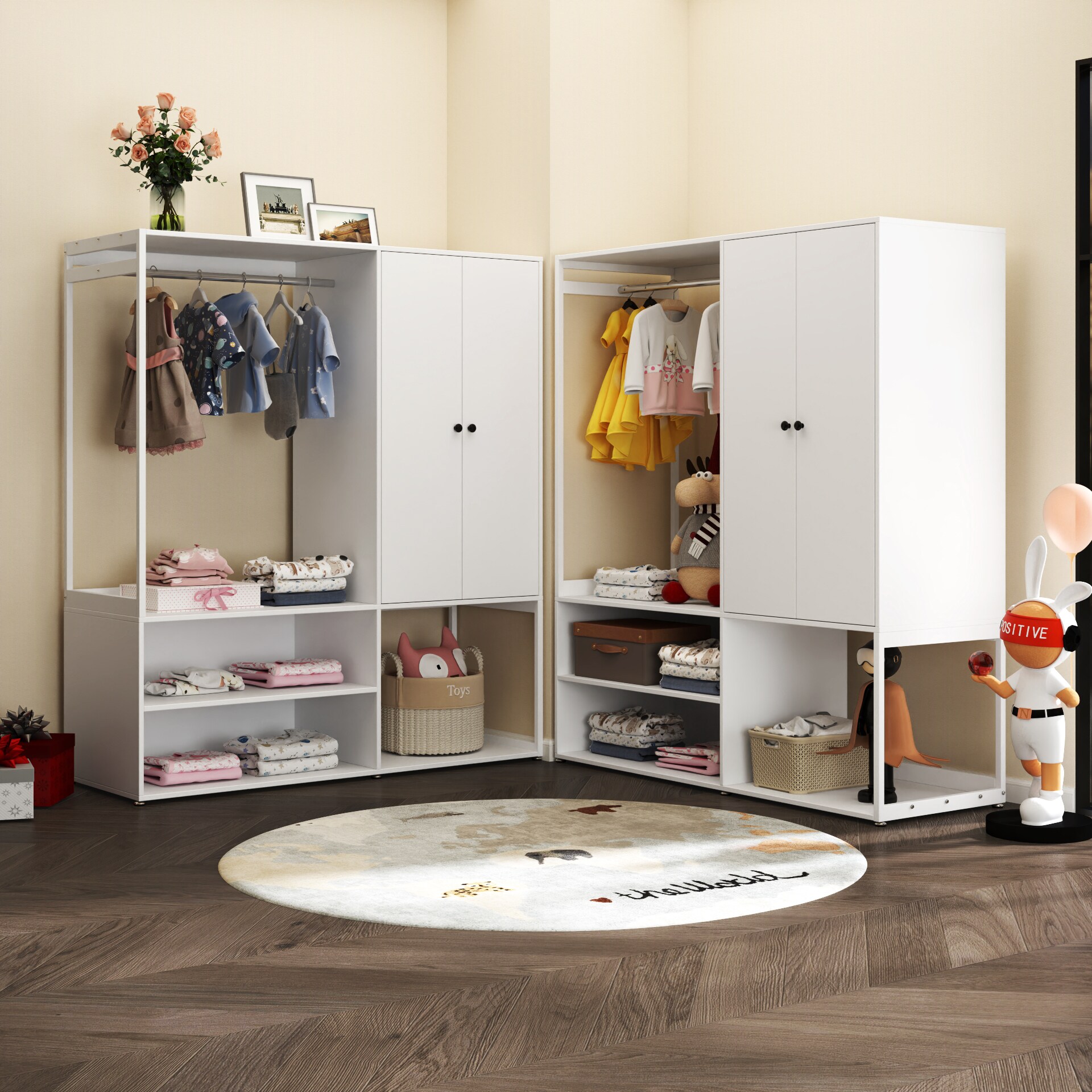 Huluwat YXJ-Wardrobe Closet White Cabinet with Shelves High wardrobe ...