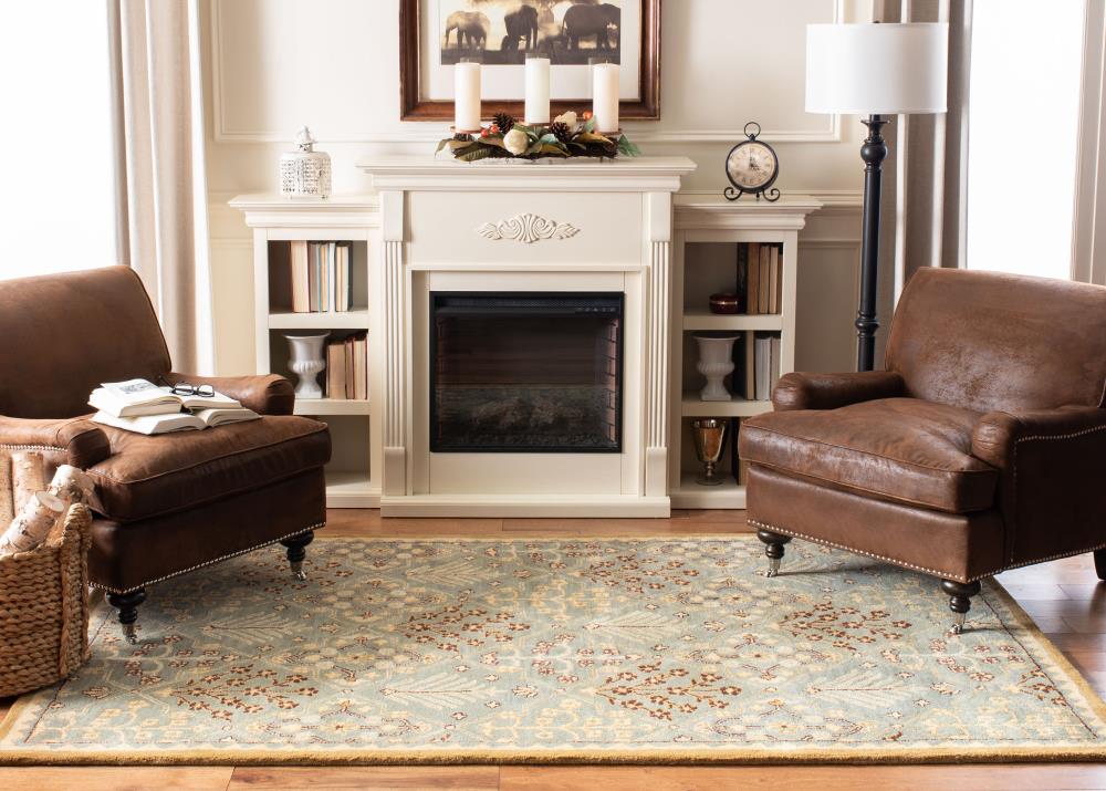 Handmade Light Blue and Gold Wool Area Rug, 5' x 8'