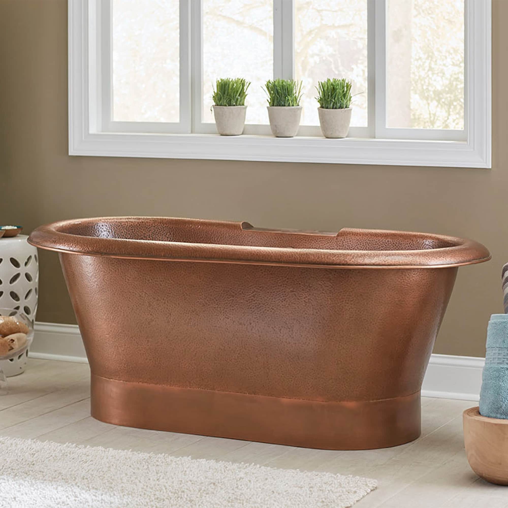 SINKOLOGY ST101-60HA-0 Thales 29.5-in x 60-in Antique Copper Copper Oval Freestanding Soaking bathtub ( Back center Drain )