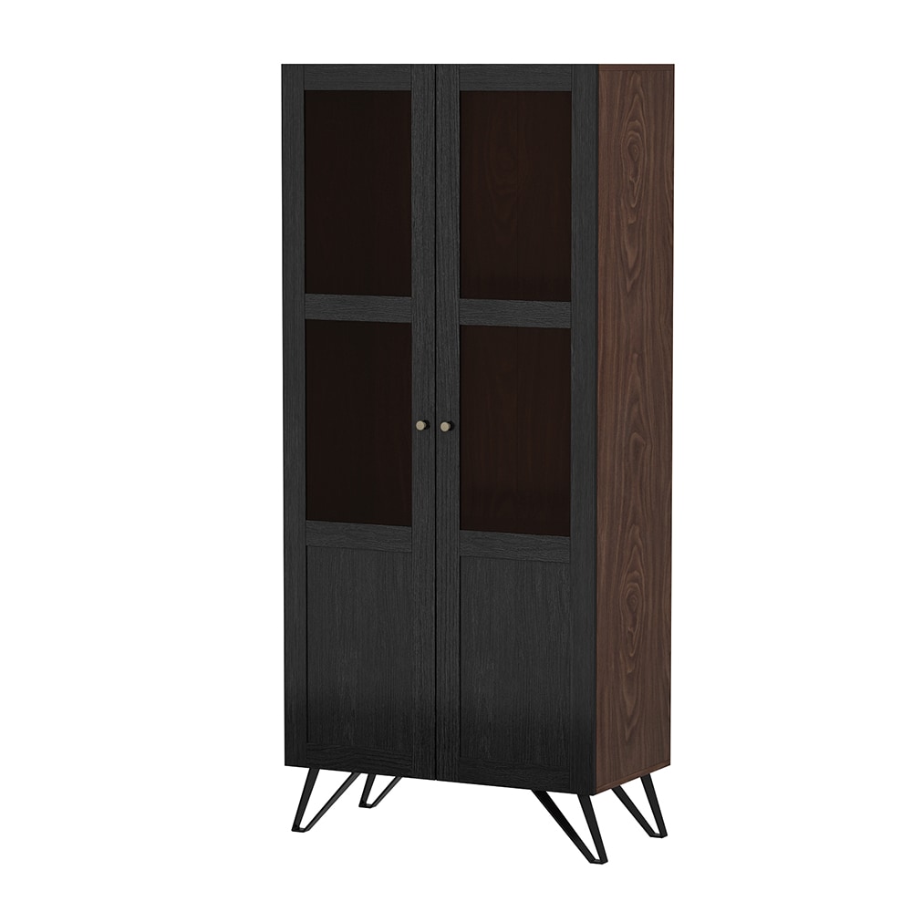  V-KF200177-01 Tall Bookcase Storage Cabinet with Acrylic Doors Wooden Bookshelf Display Cabinet with Metal Legs