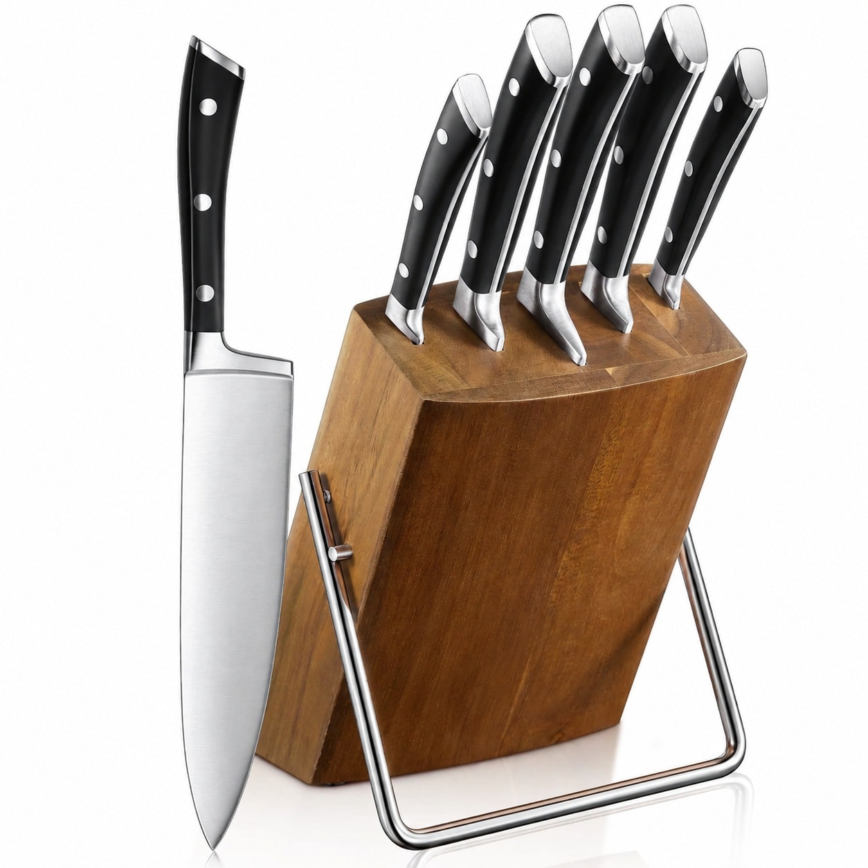 Aoibox  6 Piece 1 4116 German Stainless Steel Chef Knife Block Set with Natural Acacia Wood Knife Block