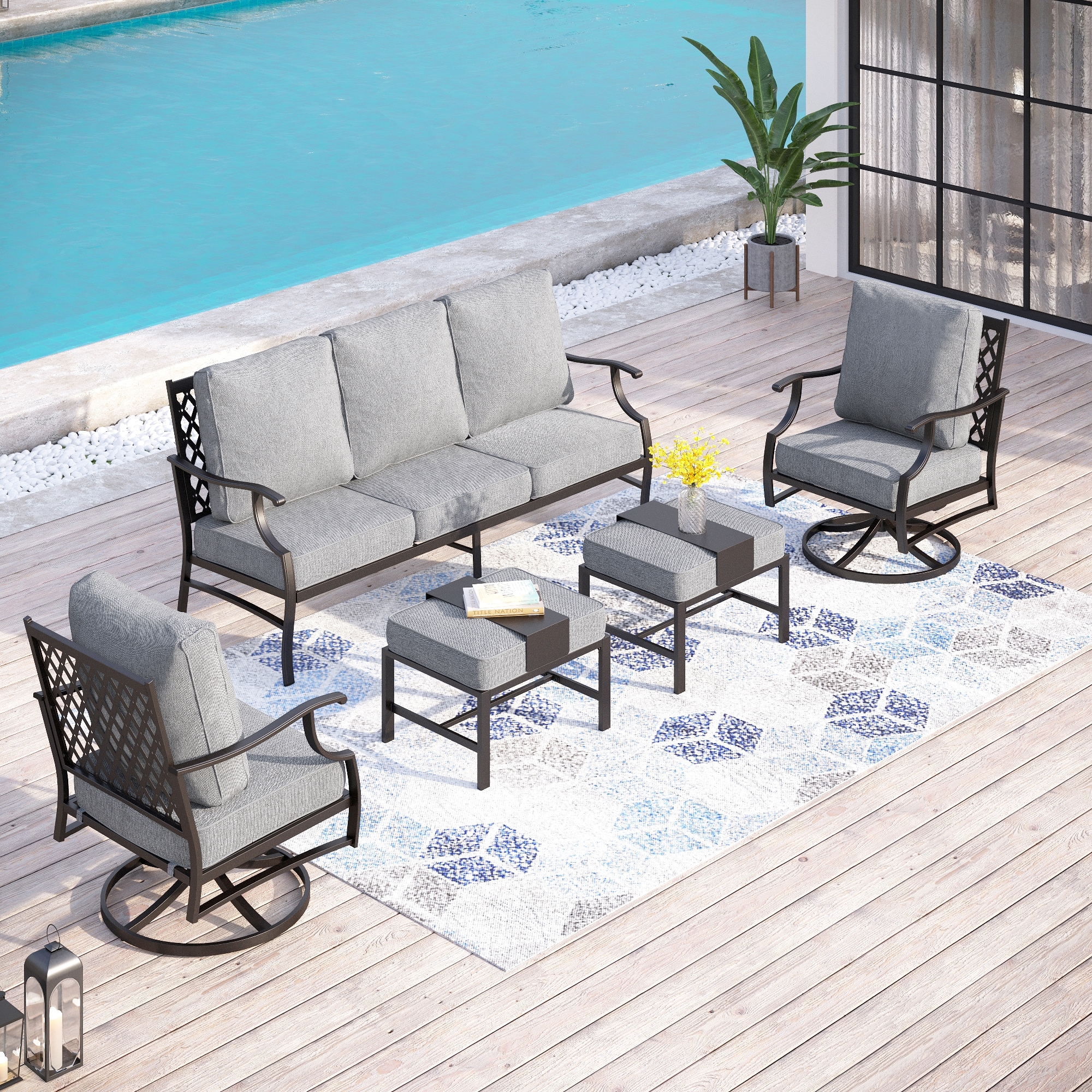Sunshine Valley CP003-08-5-GR 5-Piece Patio Sofa Conversation Set with Gray Cushion Pro Cushions