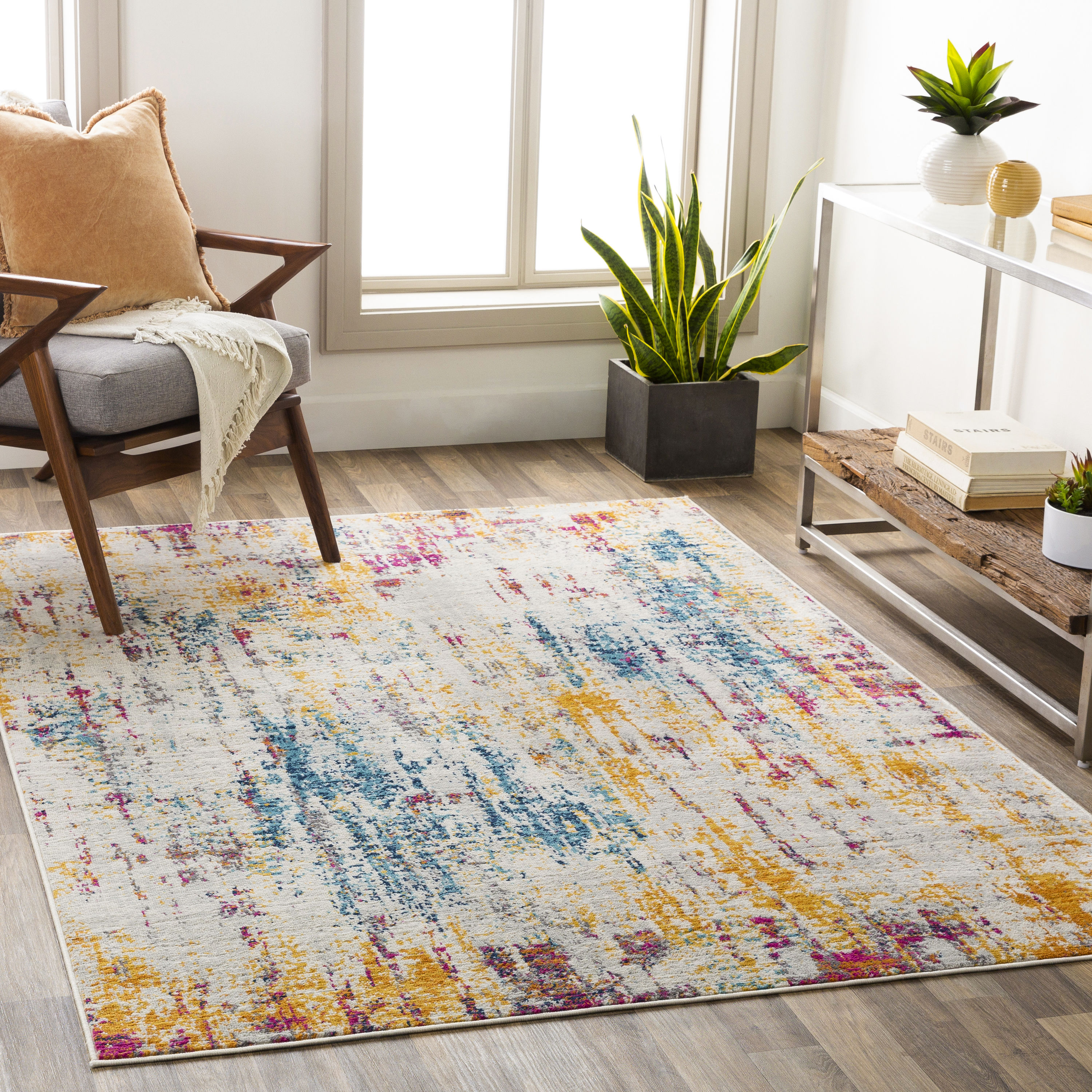 Livabliss FSA2330-679 Floransa 7 x 9 (ft) Polypropylene Saffron Rectangular Indoor Abstract Mid-Century Modern Area rug