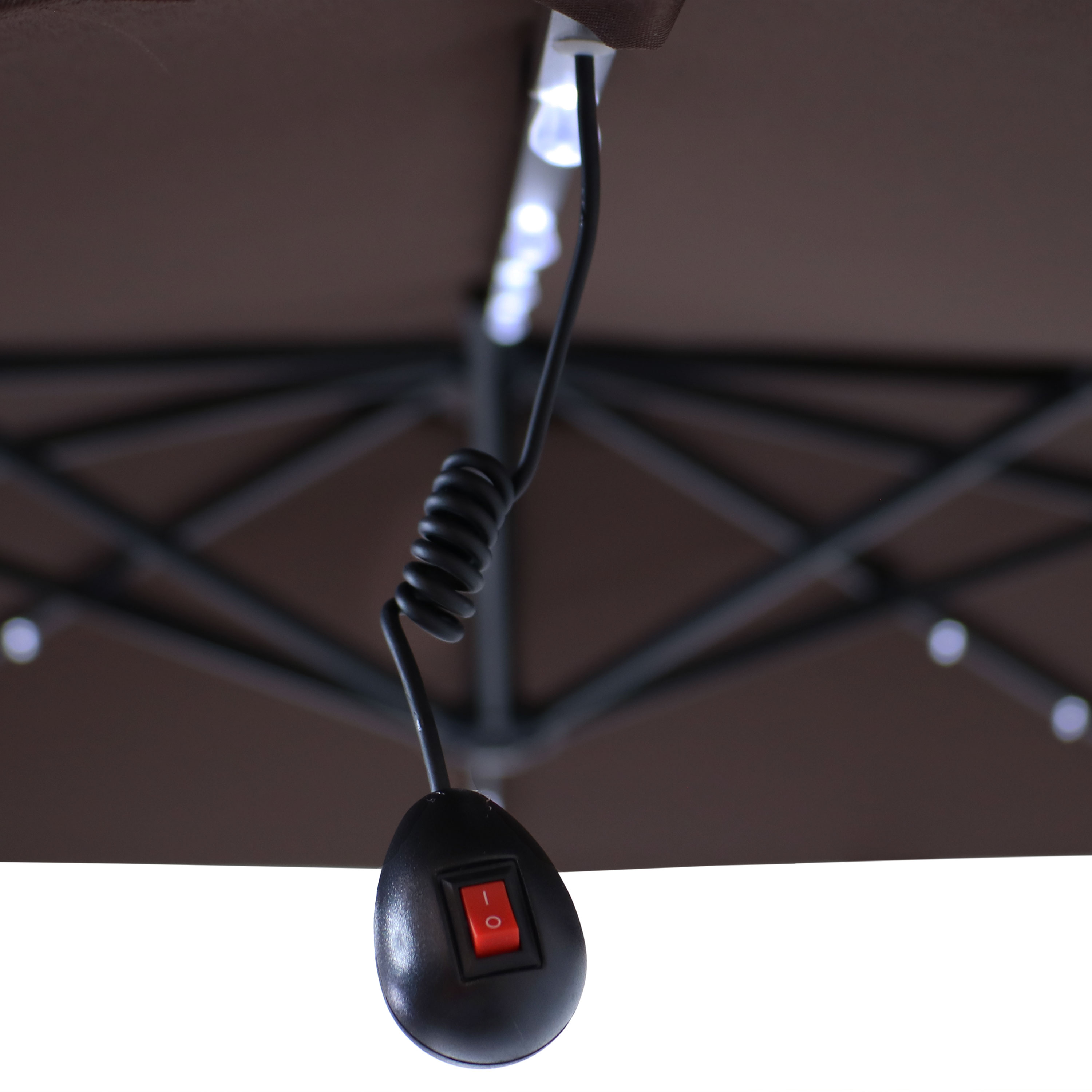 Brown Steel Cantilever Patio Umbrella with LED Lights, 9.5 ft