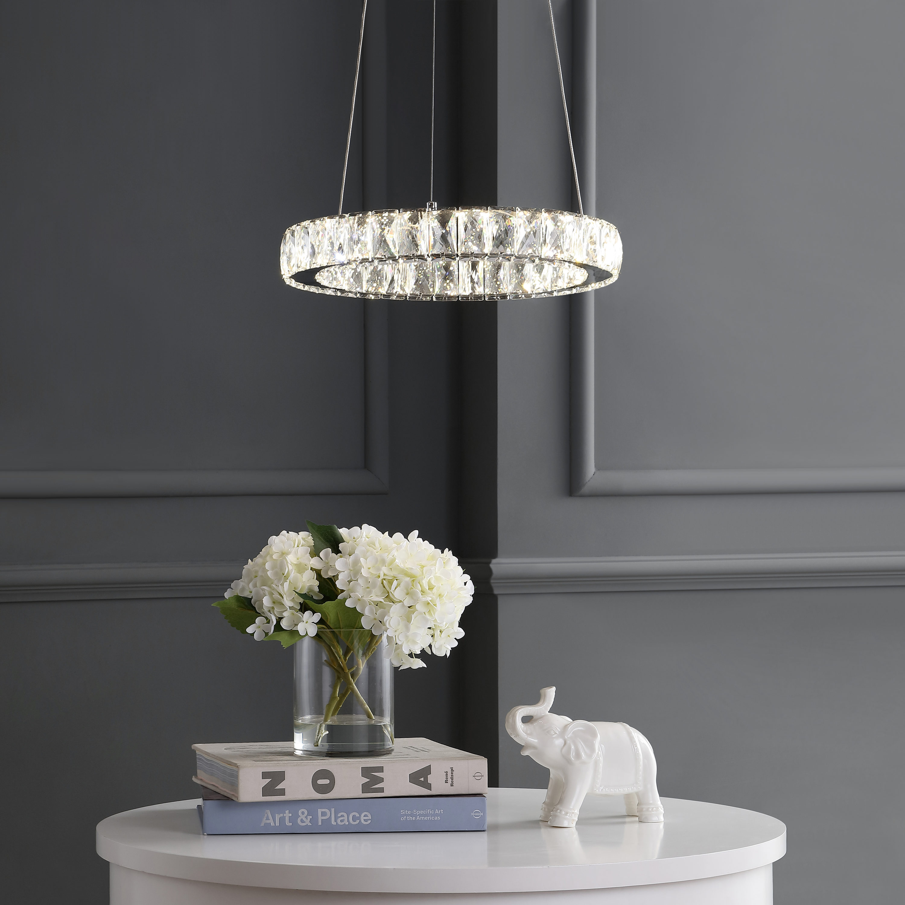 Elegant Chrome Crystal Ring LED Chandelier 15.75" Flush Mount