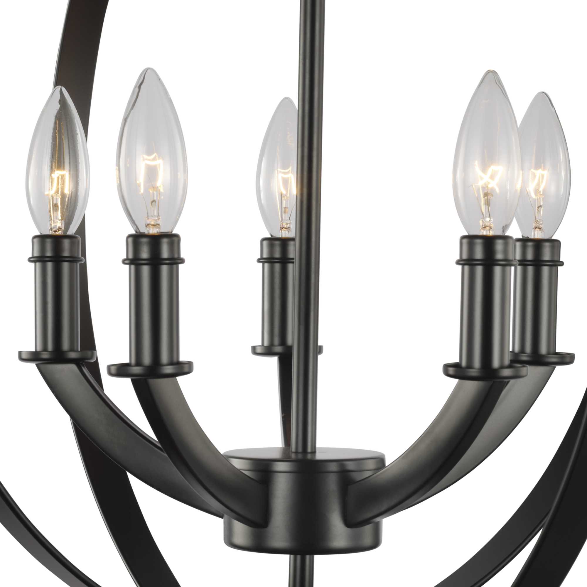Equinox Matte Black 5-Light Chandelier Pendant with Glass Accents